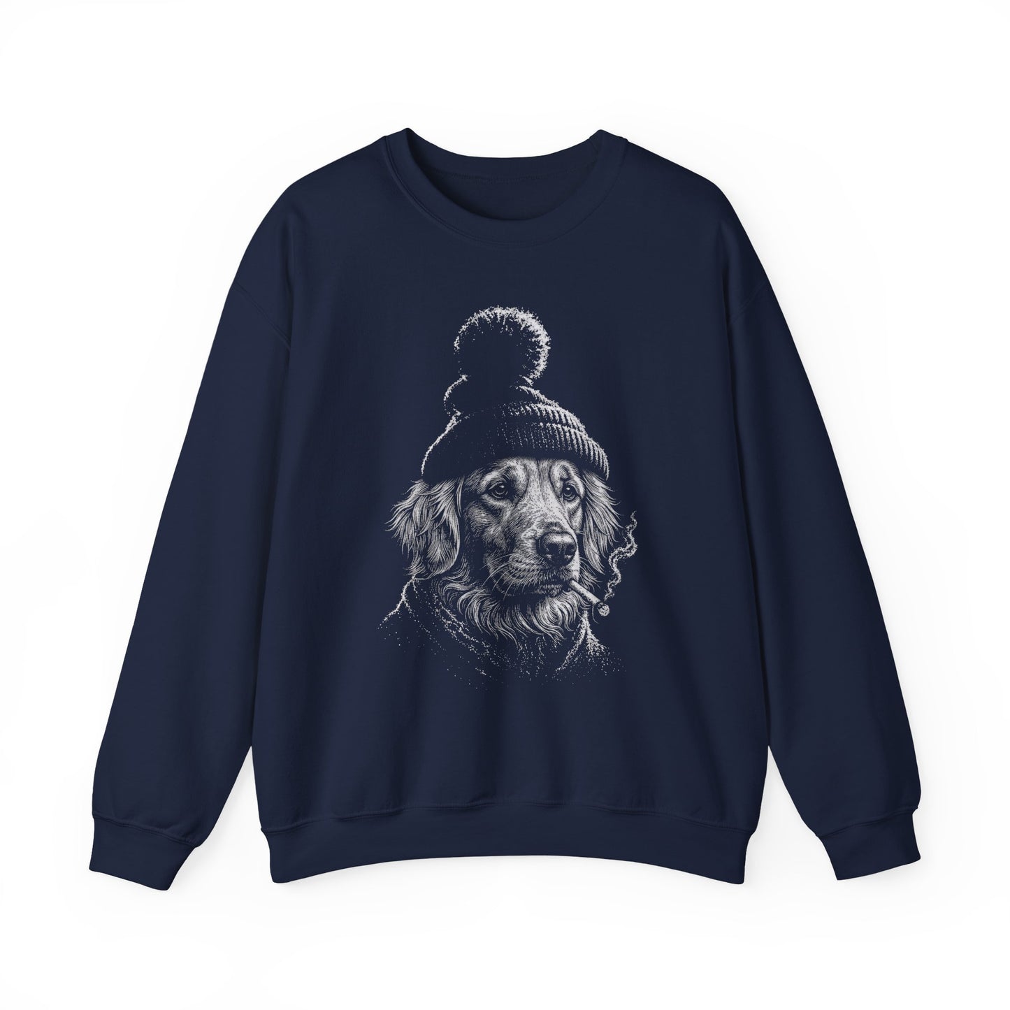 Golden Retriever Cigarette Crewneck Sweatshirt Navy