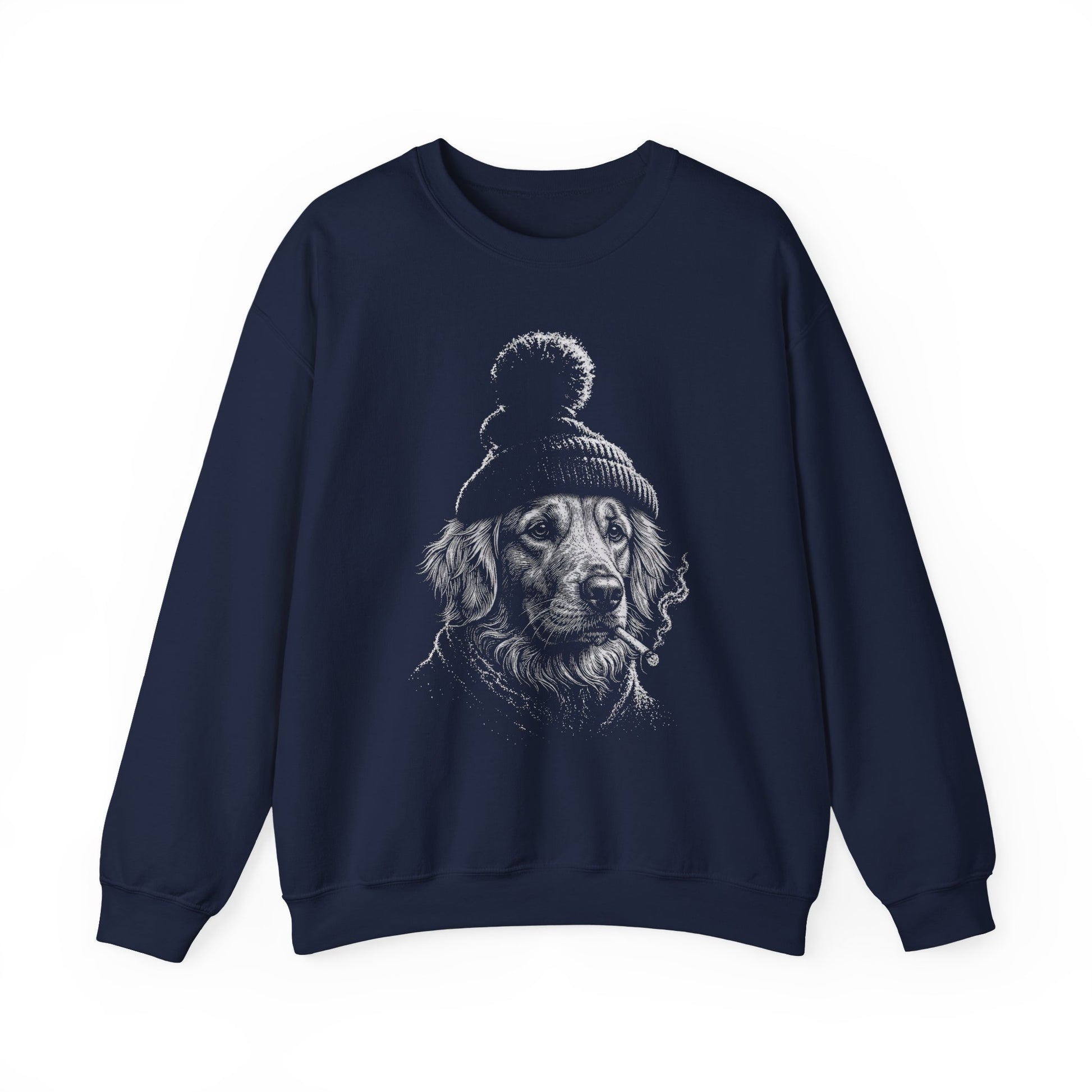 Golden Retriever Cigarette Crewneck Sweatshirt Navy
