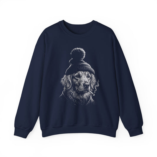 Golden Retriever Cigarette Crewneck Sweatshirt Navy