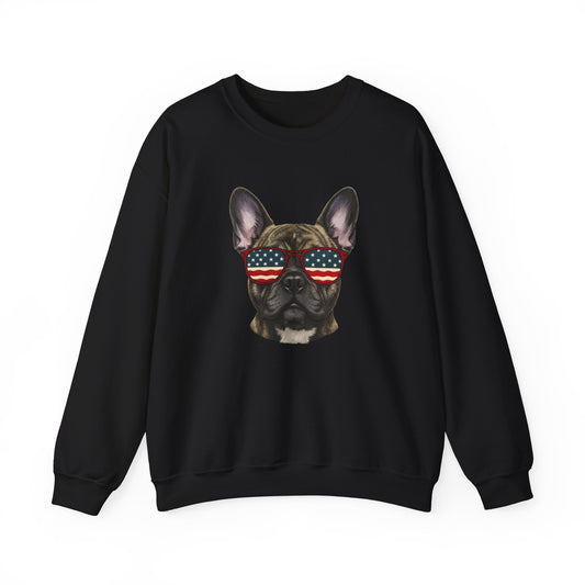 French Bulldog USA Glasses Crewneck Sweatshirt Black