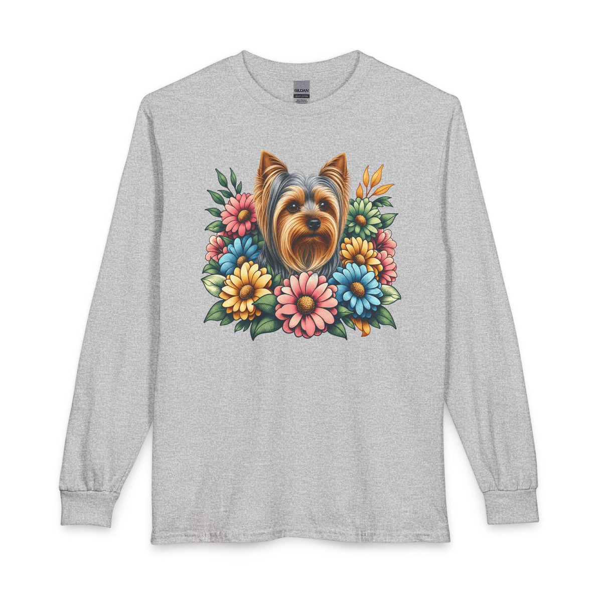 Yorkshire Terrier Flower Wreath Long Sleeve Sport Grey