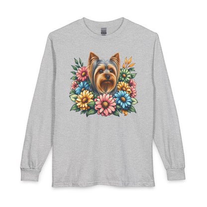 Yorkshire Terrier Flower Wreath Long Sleeve Sport Grey