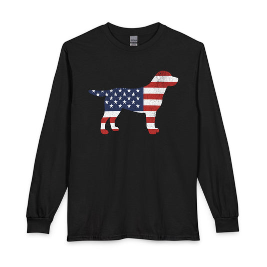 Labrador USA Flag Silhouette Long Sleeve Black