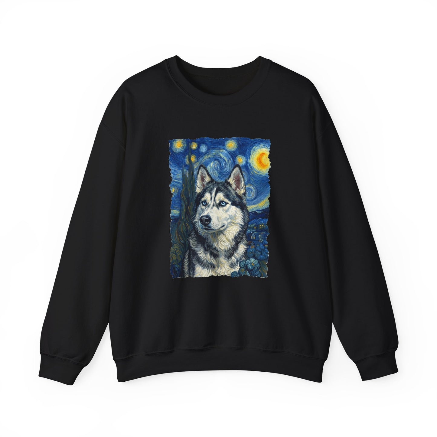 Husky Portrait Van Gogh Crewneck Sweatshirt Black