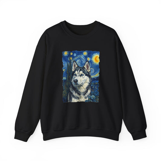 Husky Portrait Van Gogh Crewneck Sweatshirt Black