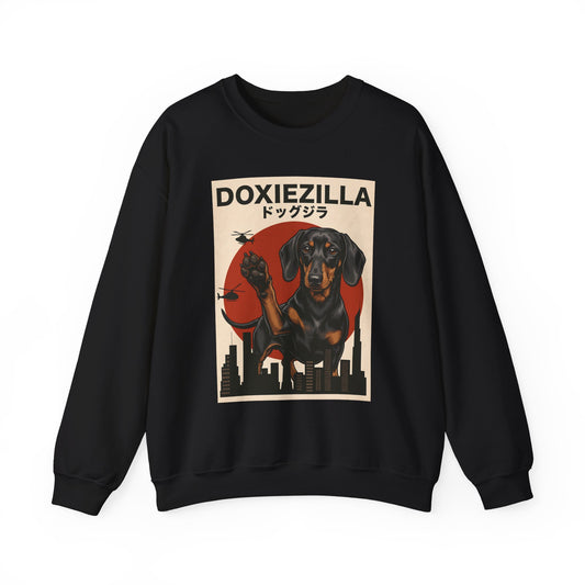 Dachshund Doxiezilla Black Crewneck Sweatshirt Black
