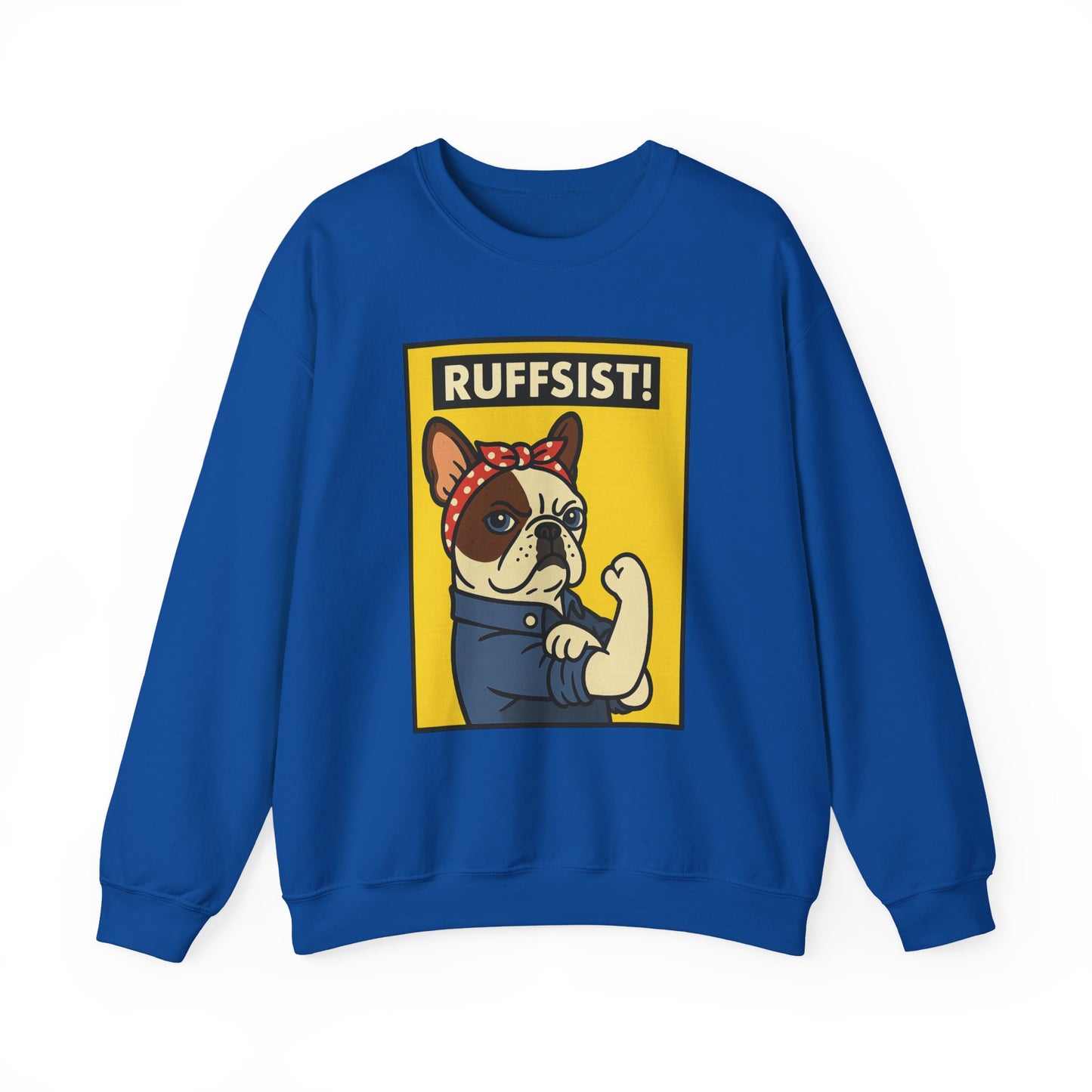 French Bulldog Rosie the Riveter Crewneck Sweatshirt Royal