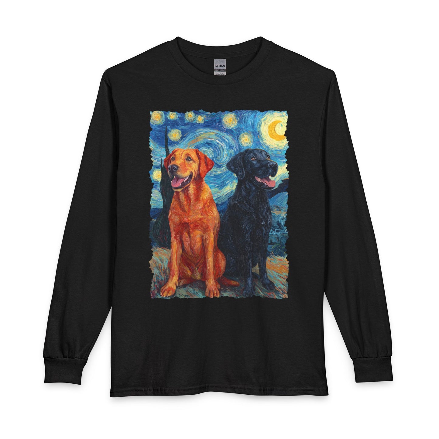 Fox Red & Black Lab Van Gogh Long Sleeve Black