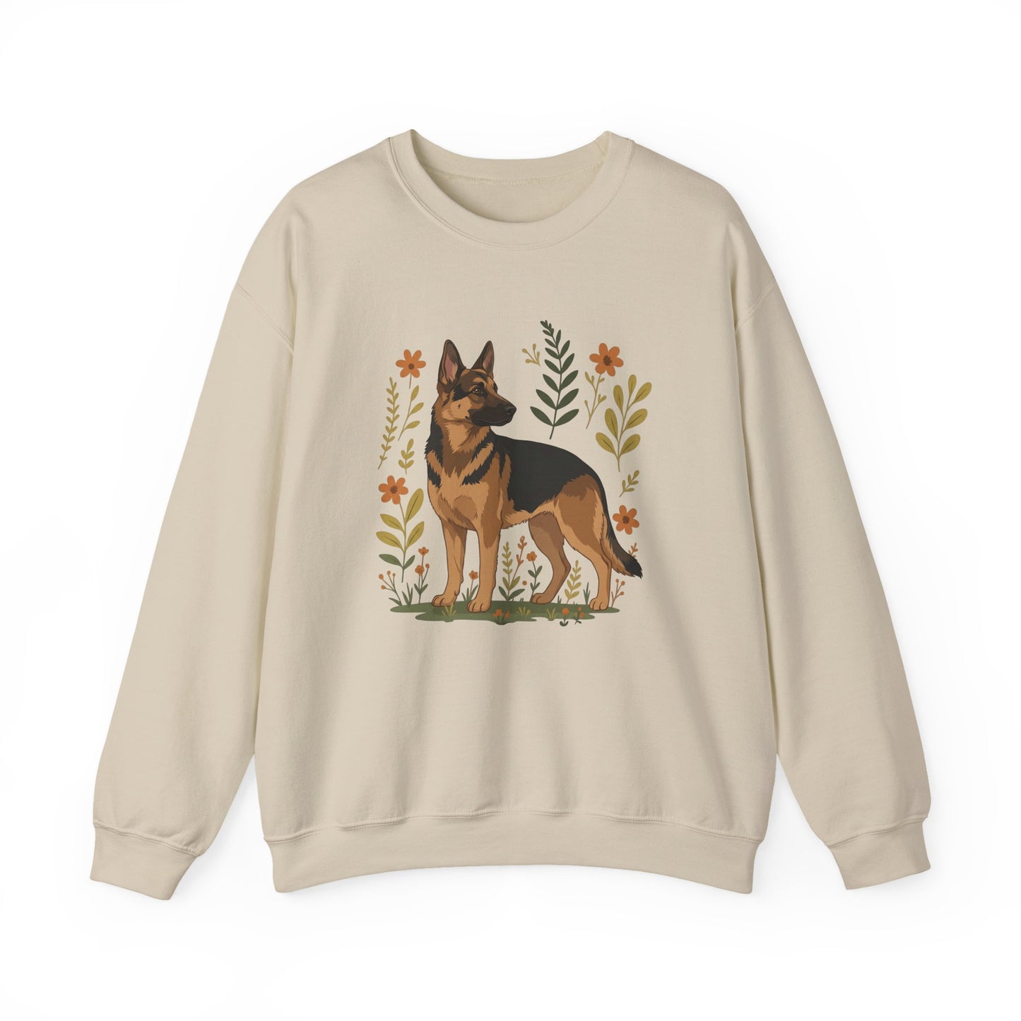German Shepherd Flowers Crewneck Sweatshirt Sand