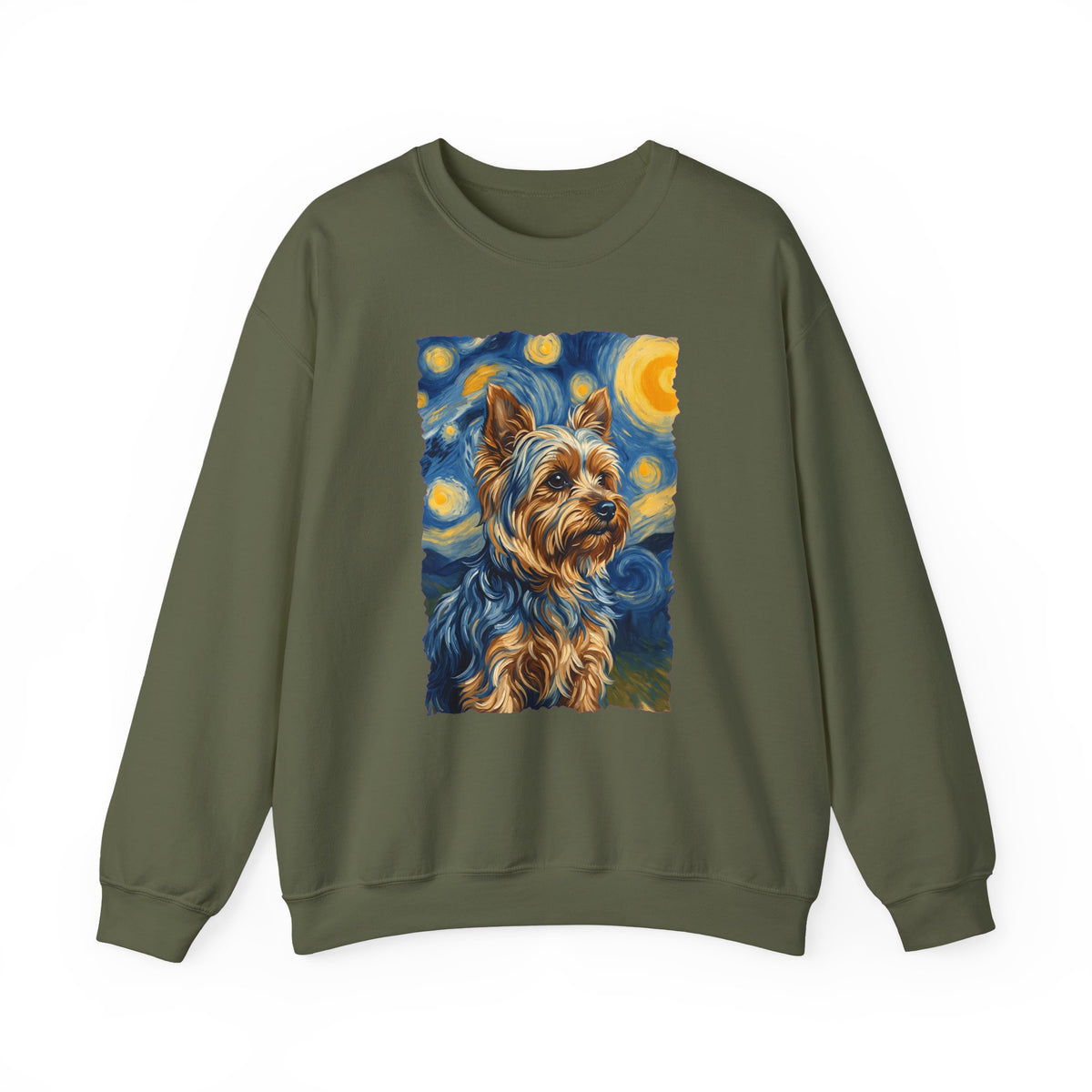 Yorkshire Terrier Van Gogh Crewneck Sweatshirt Military Green
