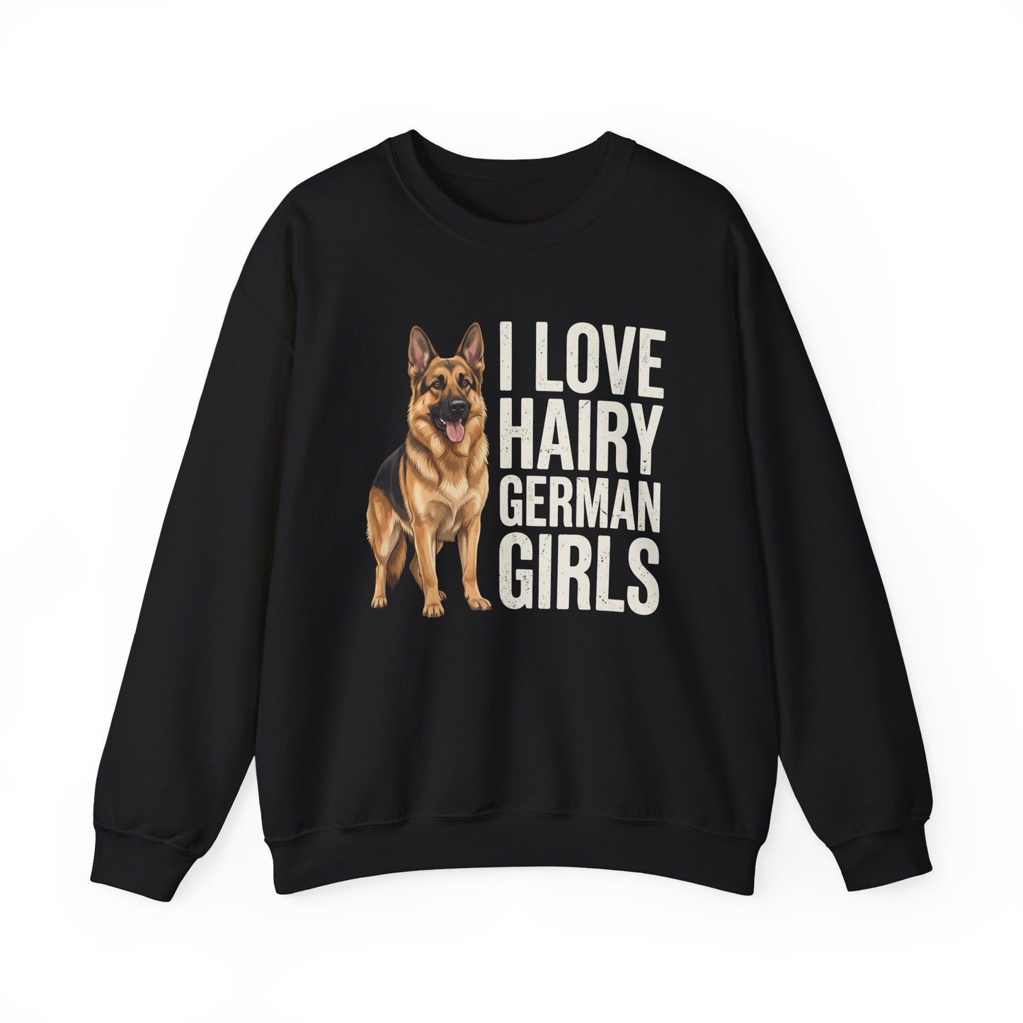 German Shepherd Hairy German Girls Crewneck Sweatshirt Black