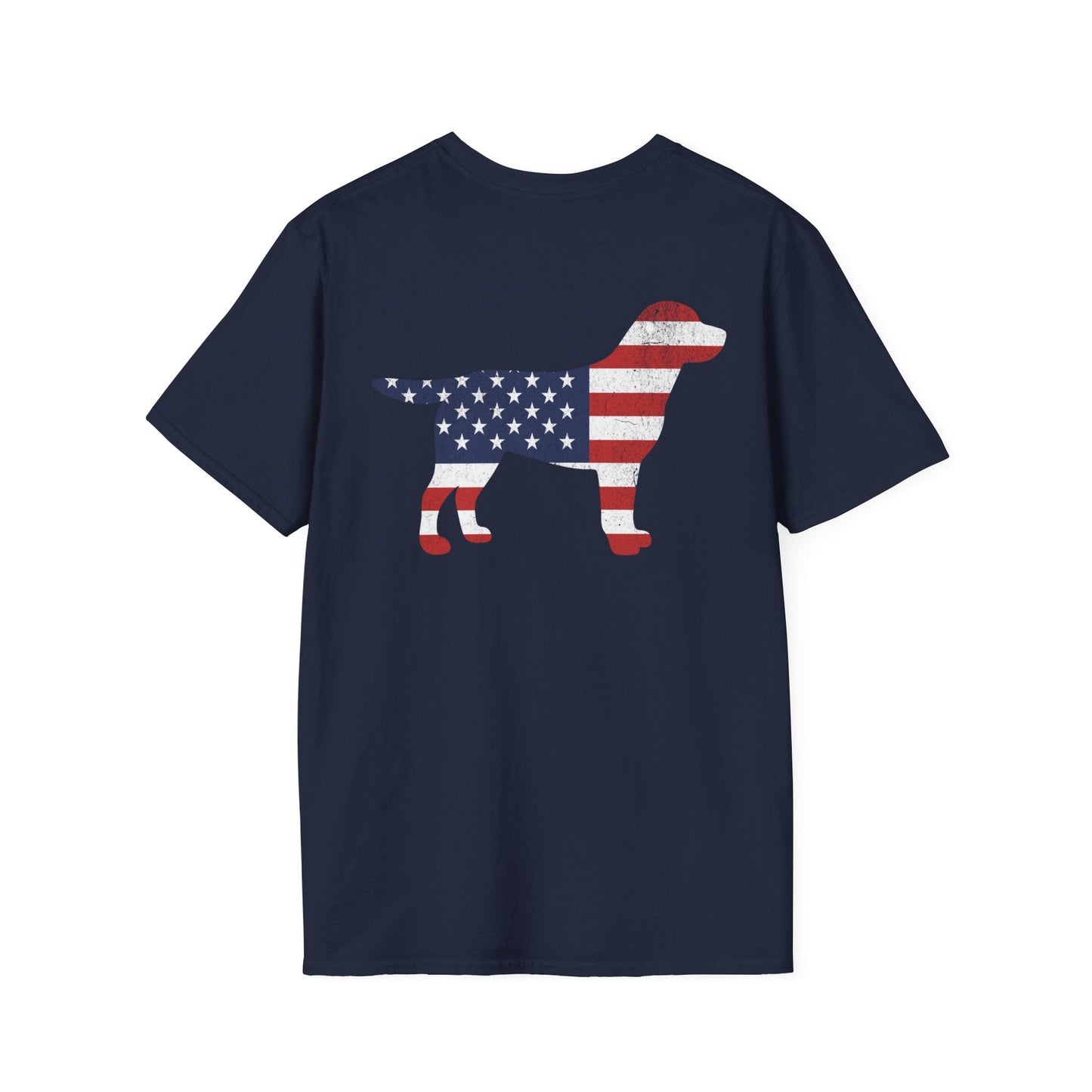 Back Print Labrador USA Flag Silhouette T-Shirt Navy