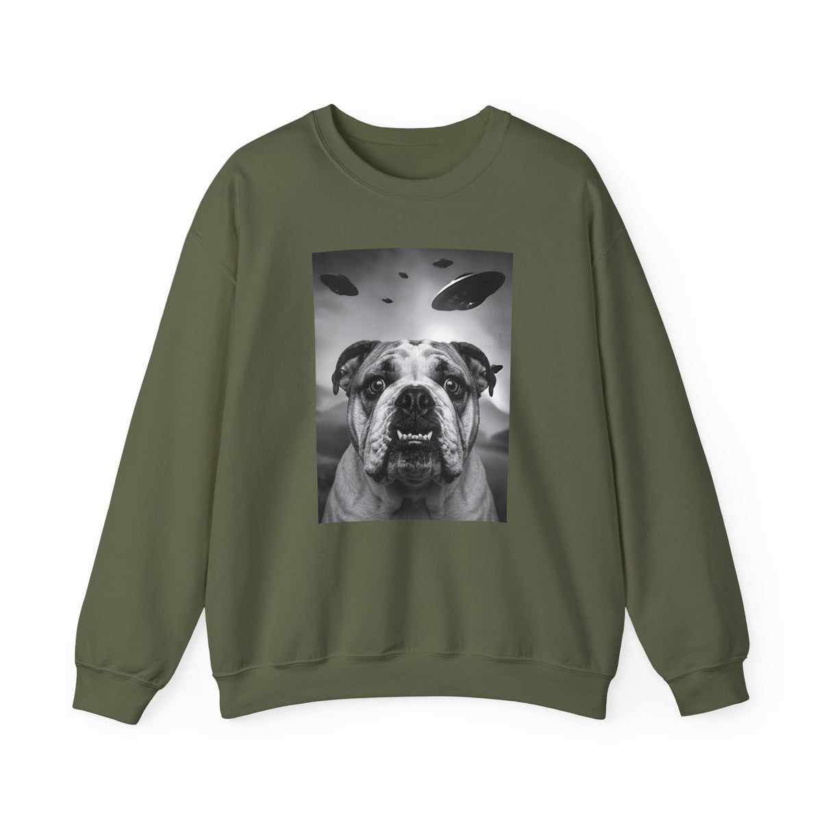 English Bulldog UFO Crewneck Sweatshirt Military Green