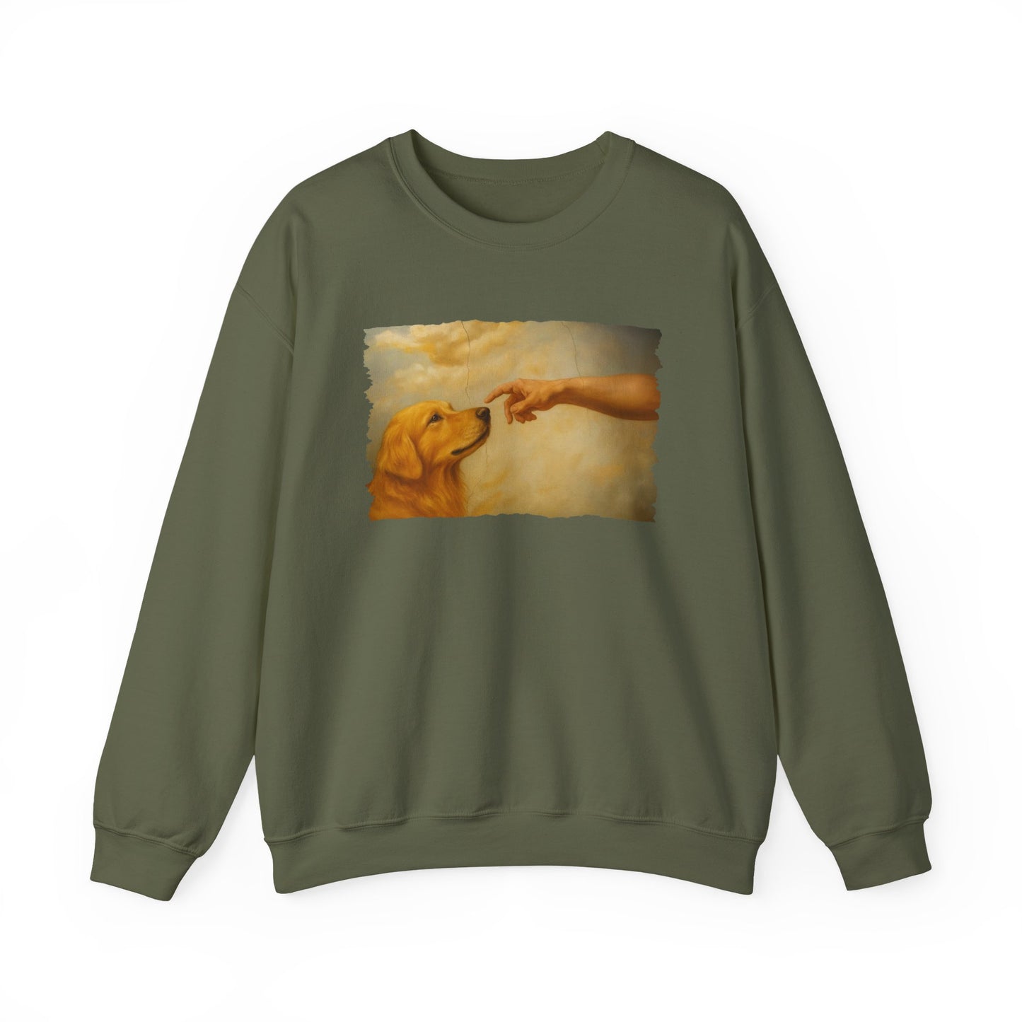 God Creates Golden Retriever Crewneck Sweatshirt Military Green