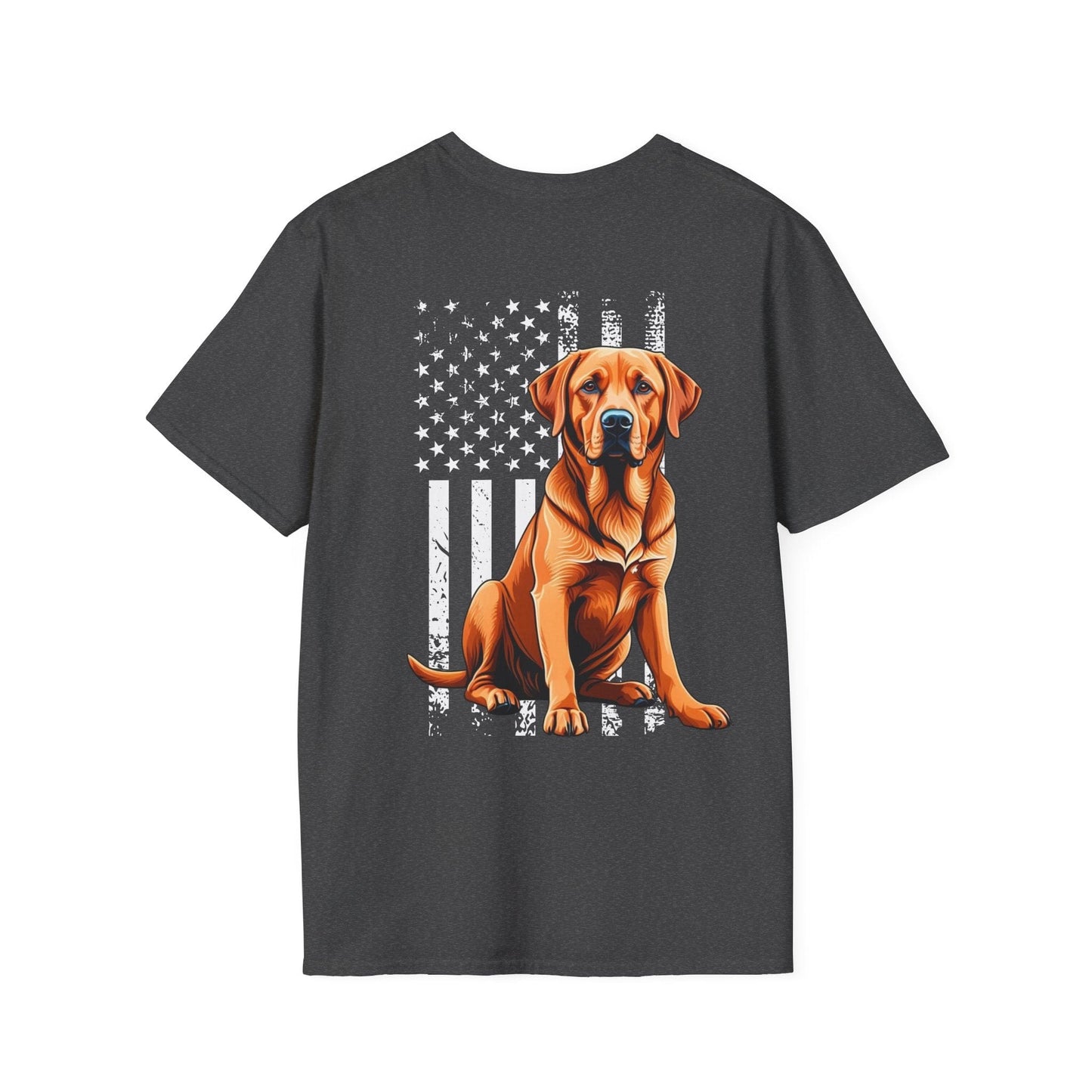 Back Print Fox Red Labrador USA Flag T-Shirt Dark Heather