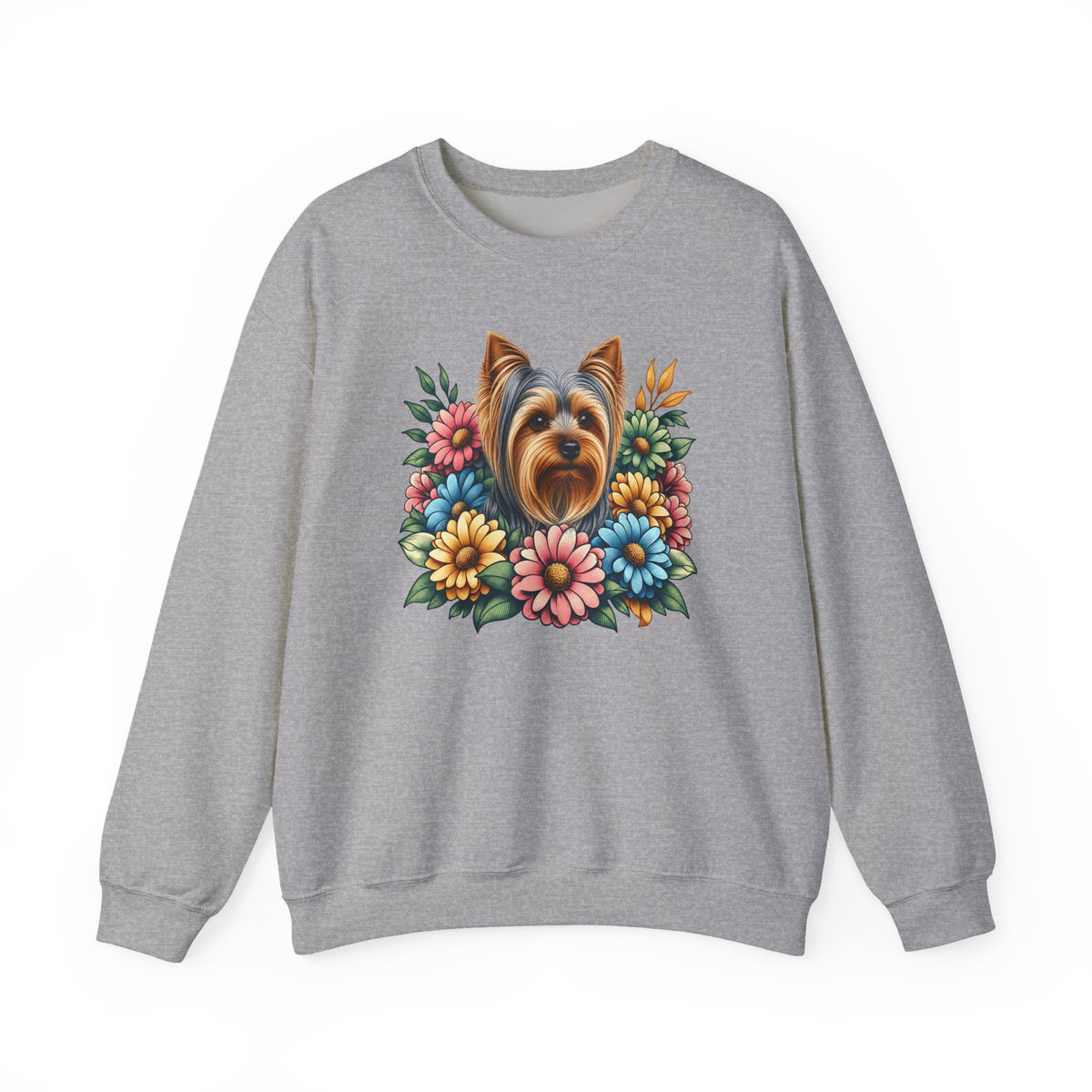 Yorkshire Terrier Flower Wreath Crewneck Sweatshirt Sport Grey