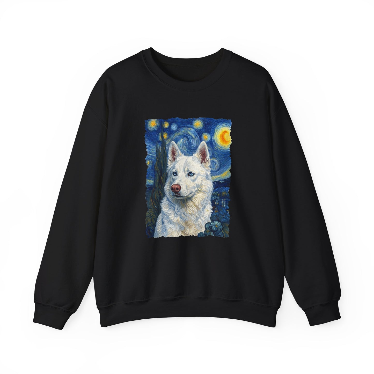 White Husky Van Gogh Crewneck Sweatshirt Black
