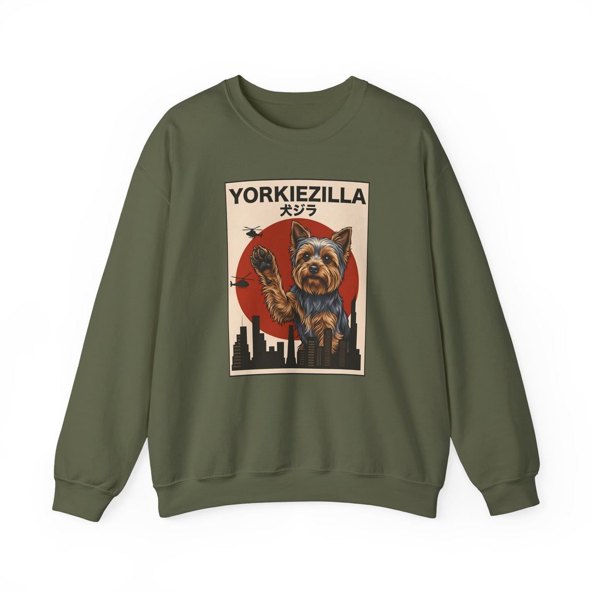 Yorkshire Terrier Yorkiezilla Crewneck Sweatshirt Military Green