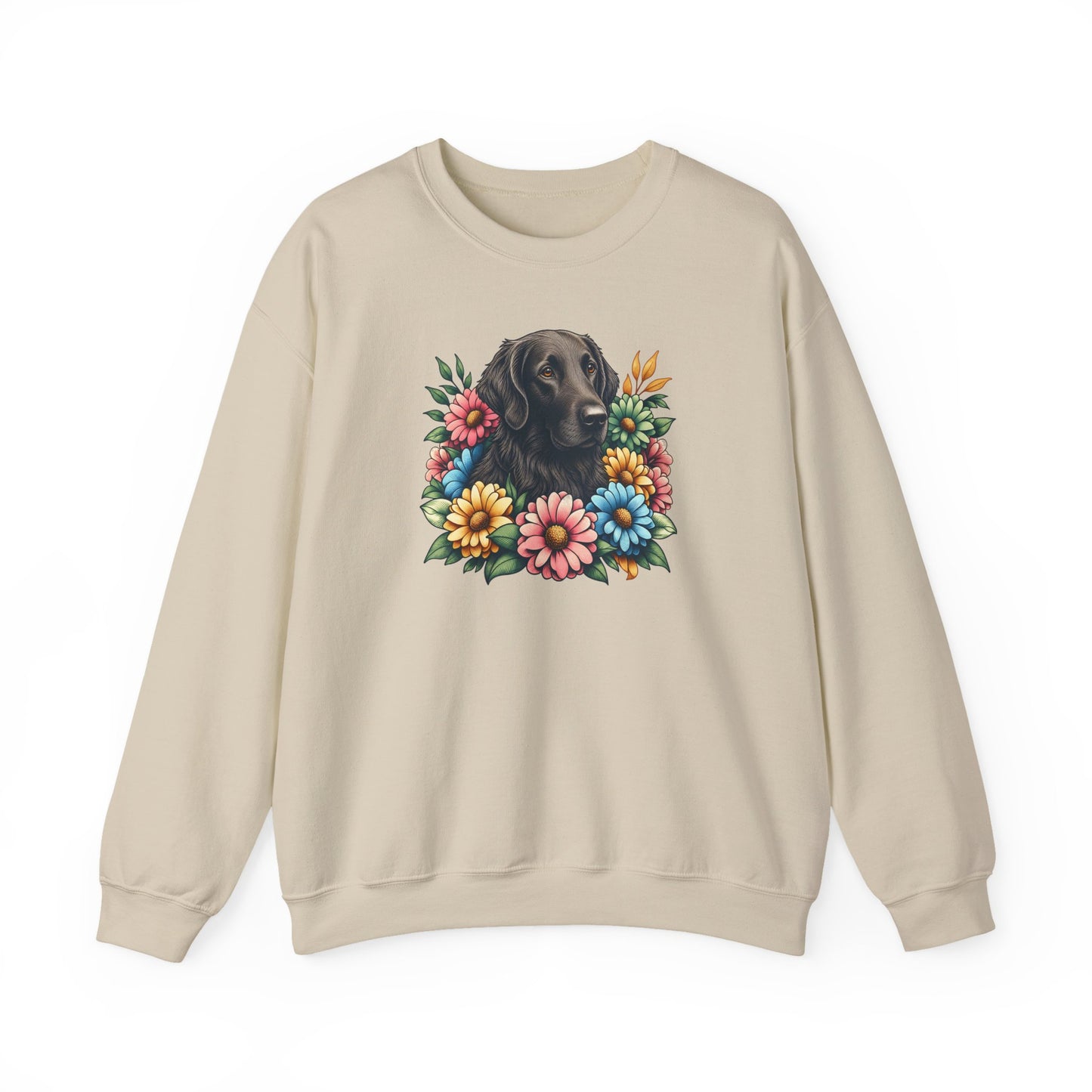 Flat Coated Retriever Flower Wreath Crewneck Sweatshirt