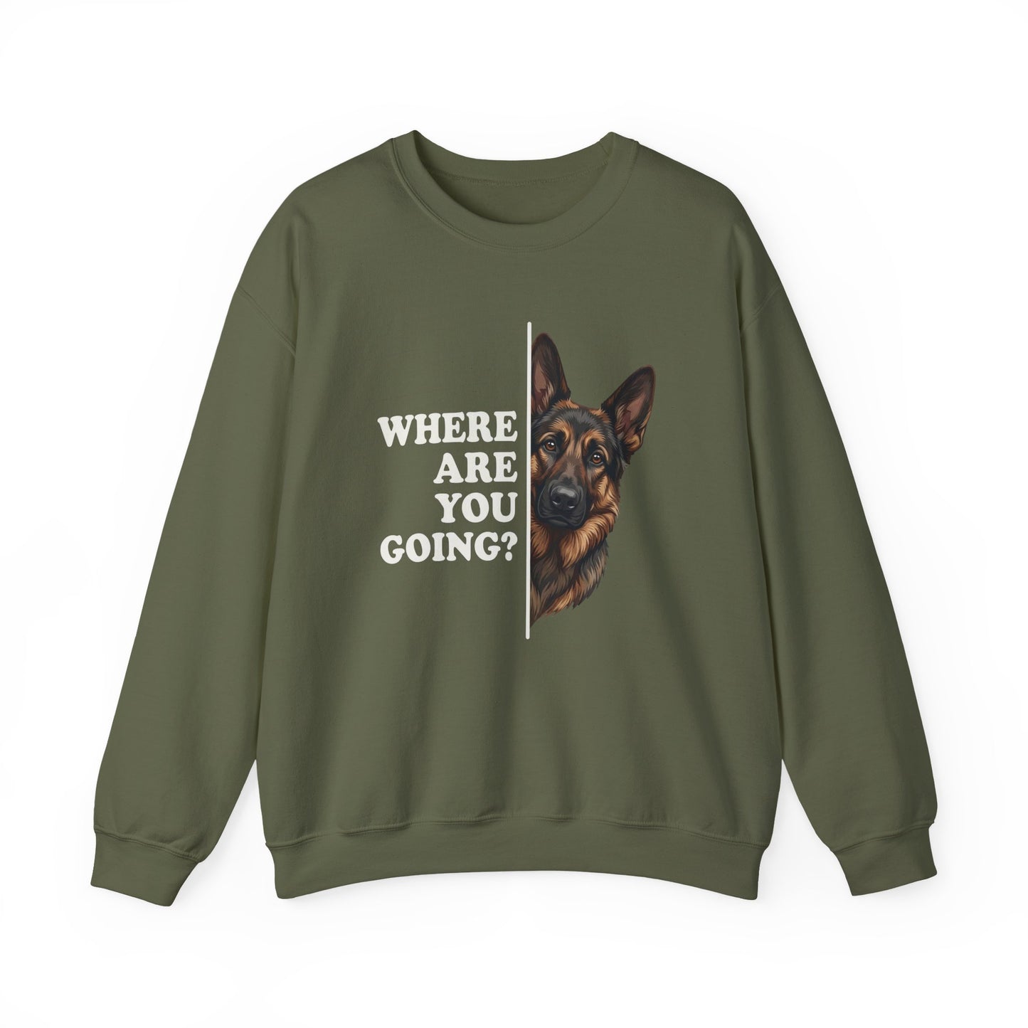 Black and Tan GSD Following Crewneck Sweatshirt Military Green