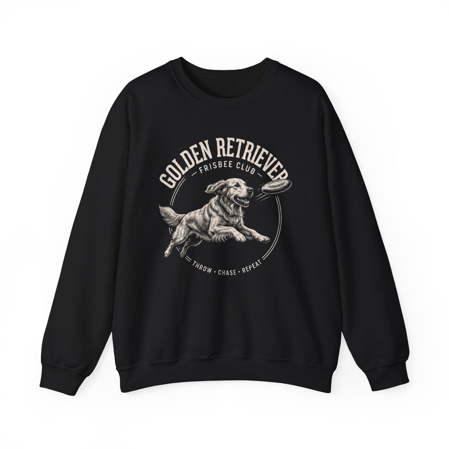 Golden Retriever Frisbee Club Crewneck Sweatshirt Black