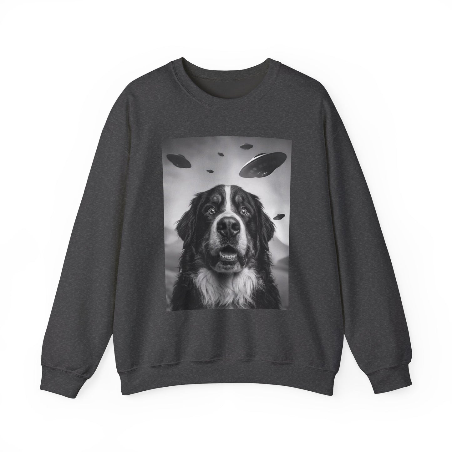 Bernese Mountain Dog UFO Crewneck Sweatshirt Dark Heather
