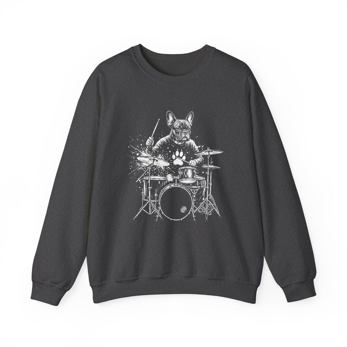 French Bulldog Drummer Crewneck Sweatshirt Dark Heather