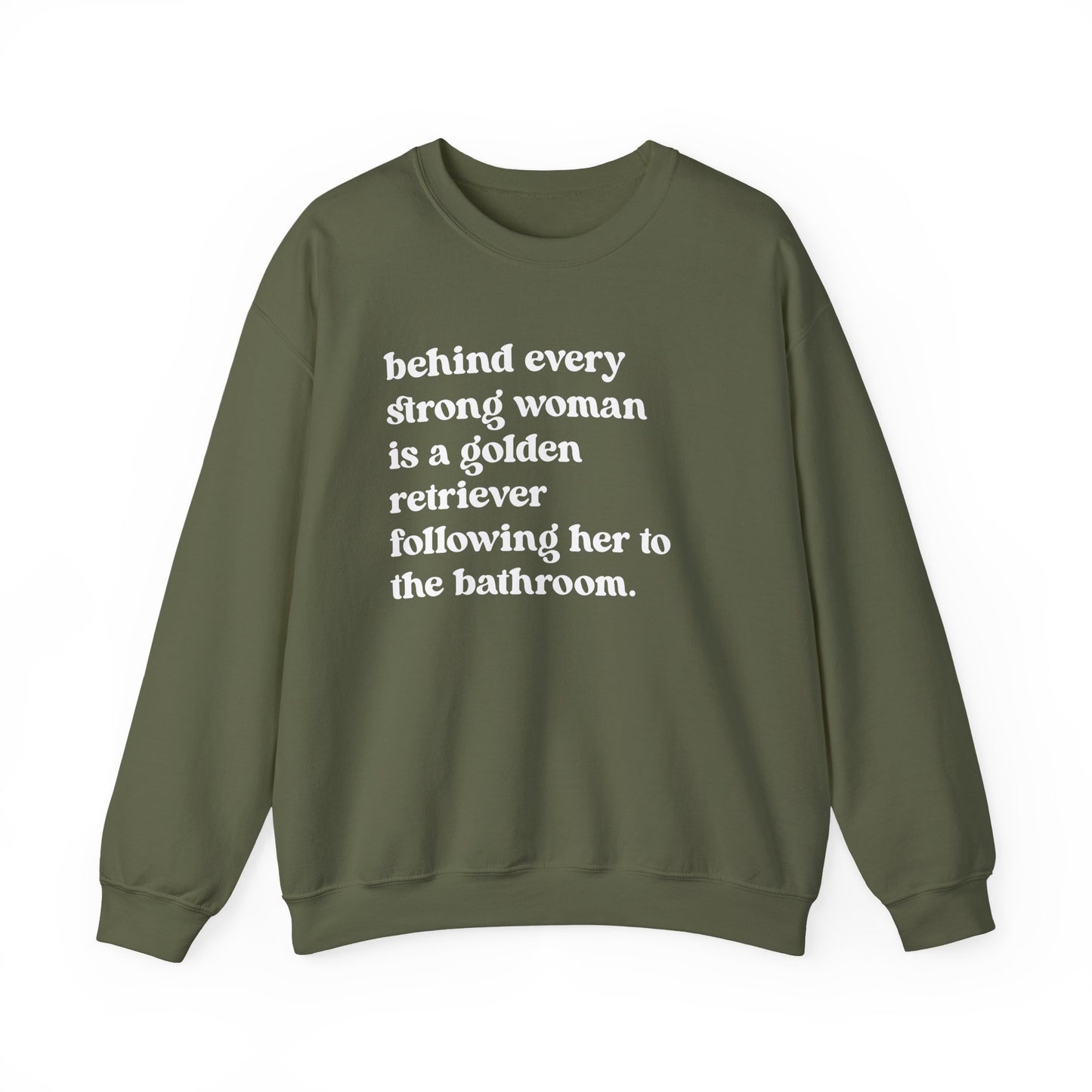 Strong Golden Retriever Woman Crewneck Sweatshirt Military Green