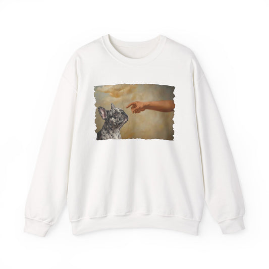 God Creates Merle Frenchie Crewneck Sweatshirt White