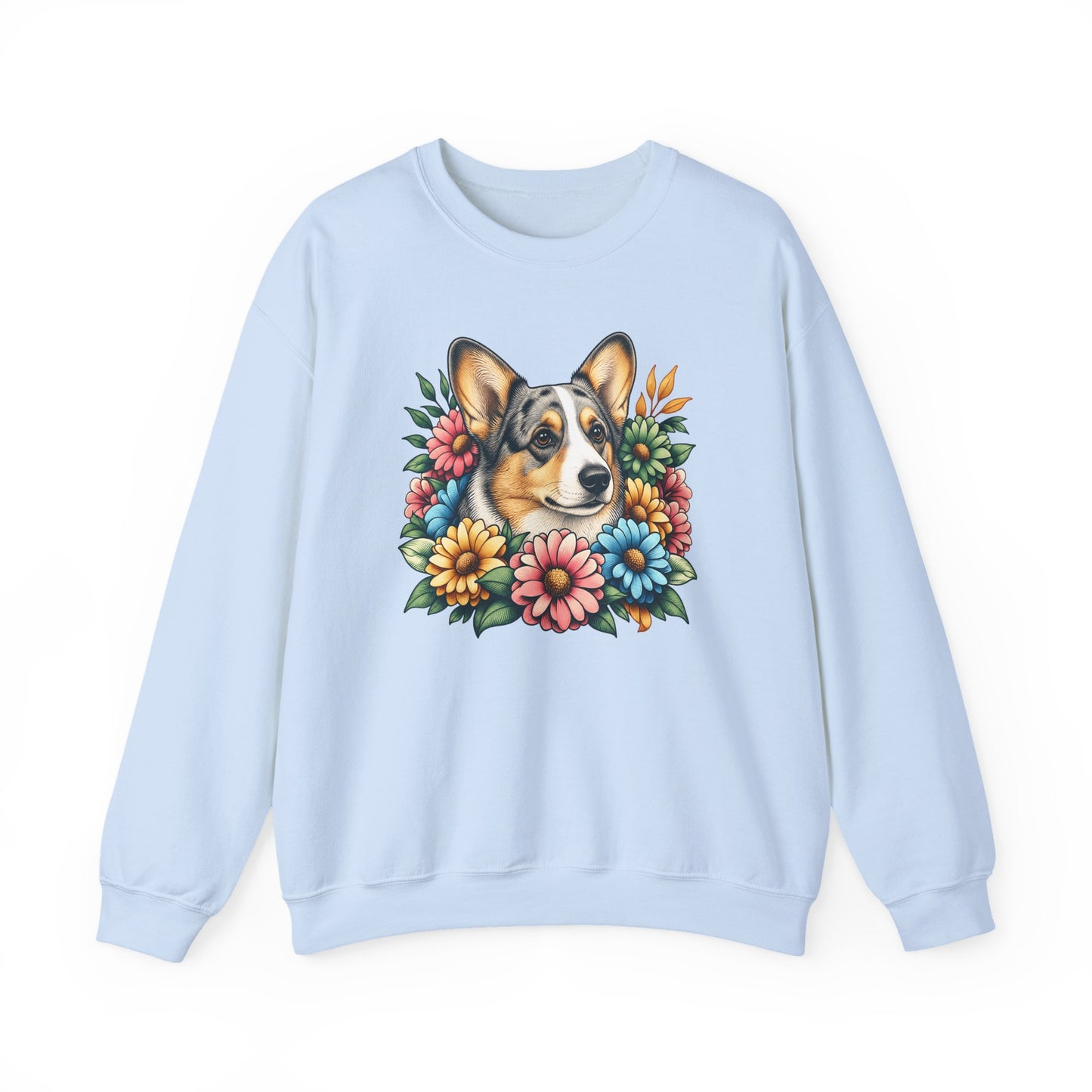 Cardigan Welsh Corgi Blue Merle Flowers Crewneck Sweatshirt