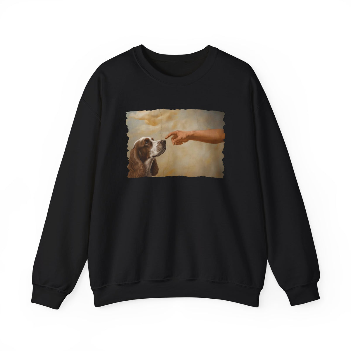 God Creates Orange White Cocker Spaniel Crewneck Sweatshirt Black