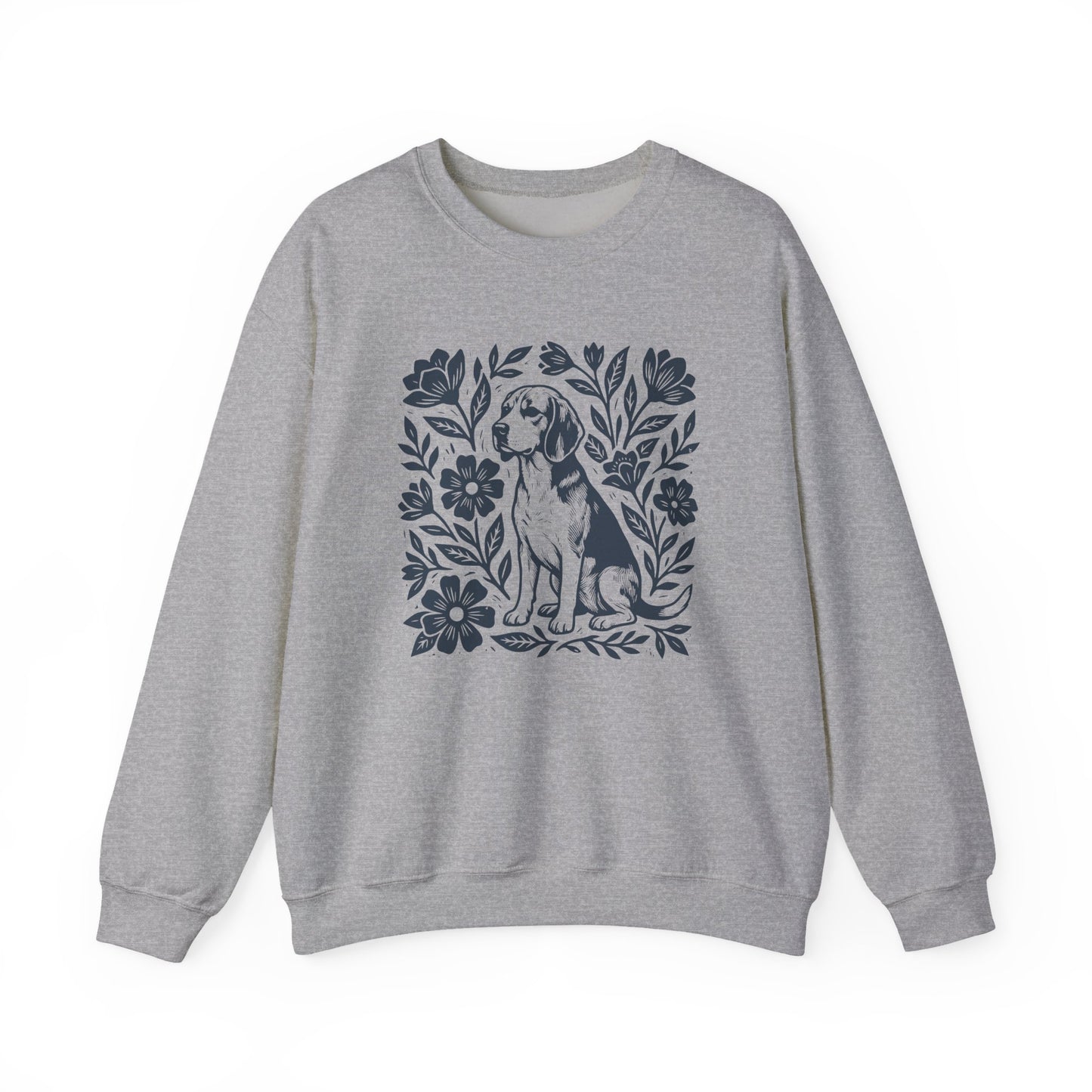 Beagle Linocut Flowers Crewneck Sweatshirt