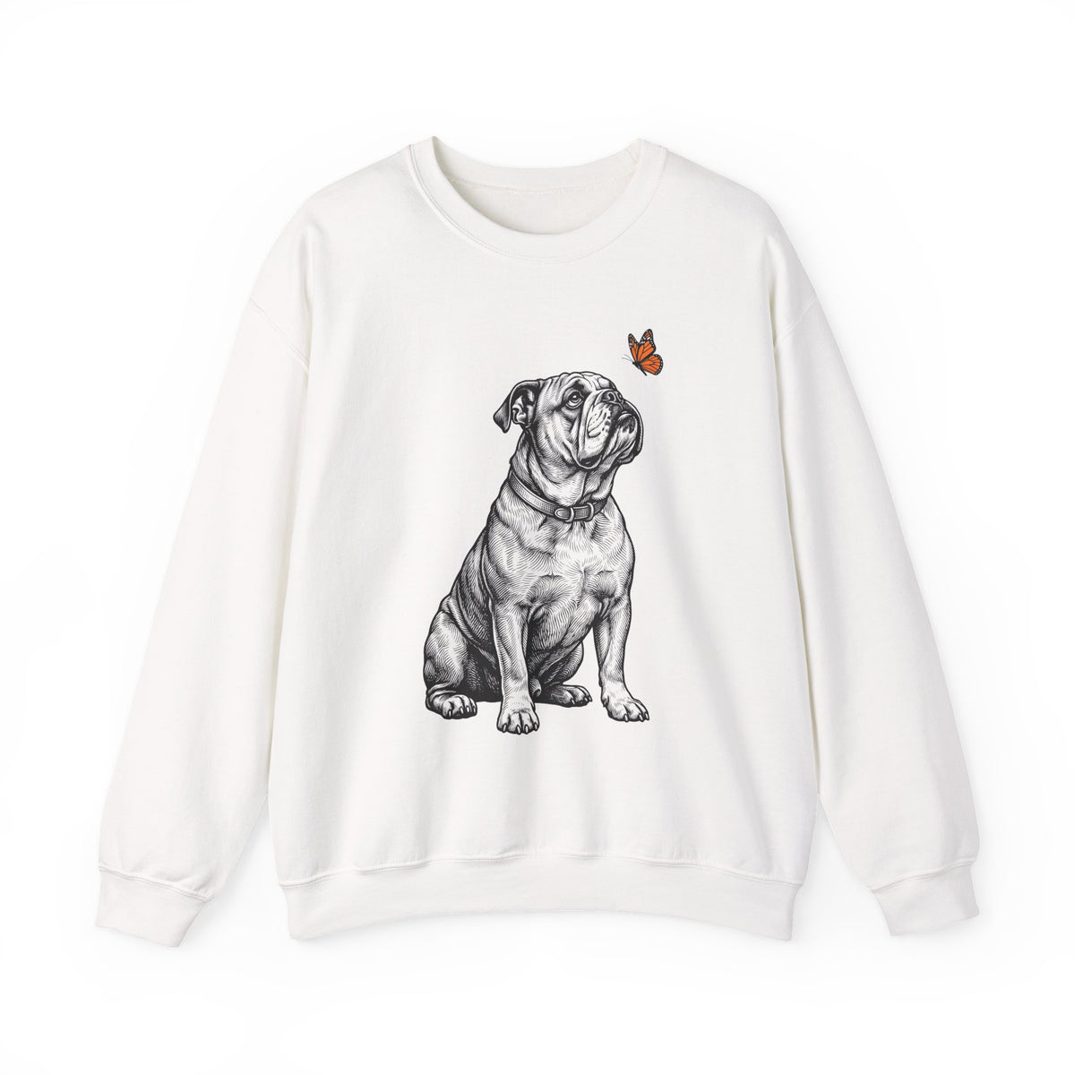 English Bulldog Butterfly Crewneck Sweatshirt White