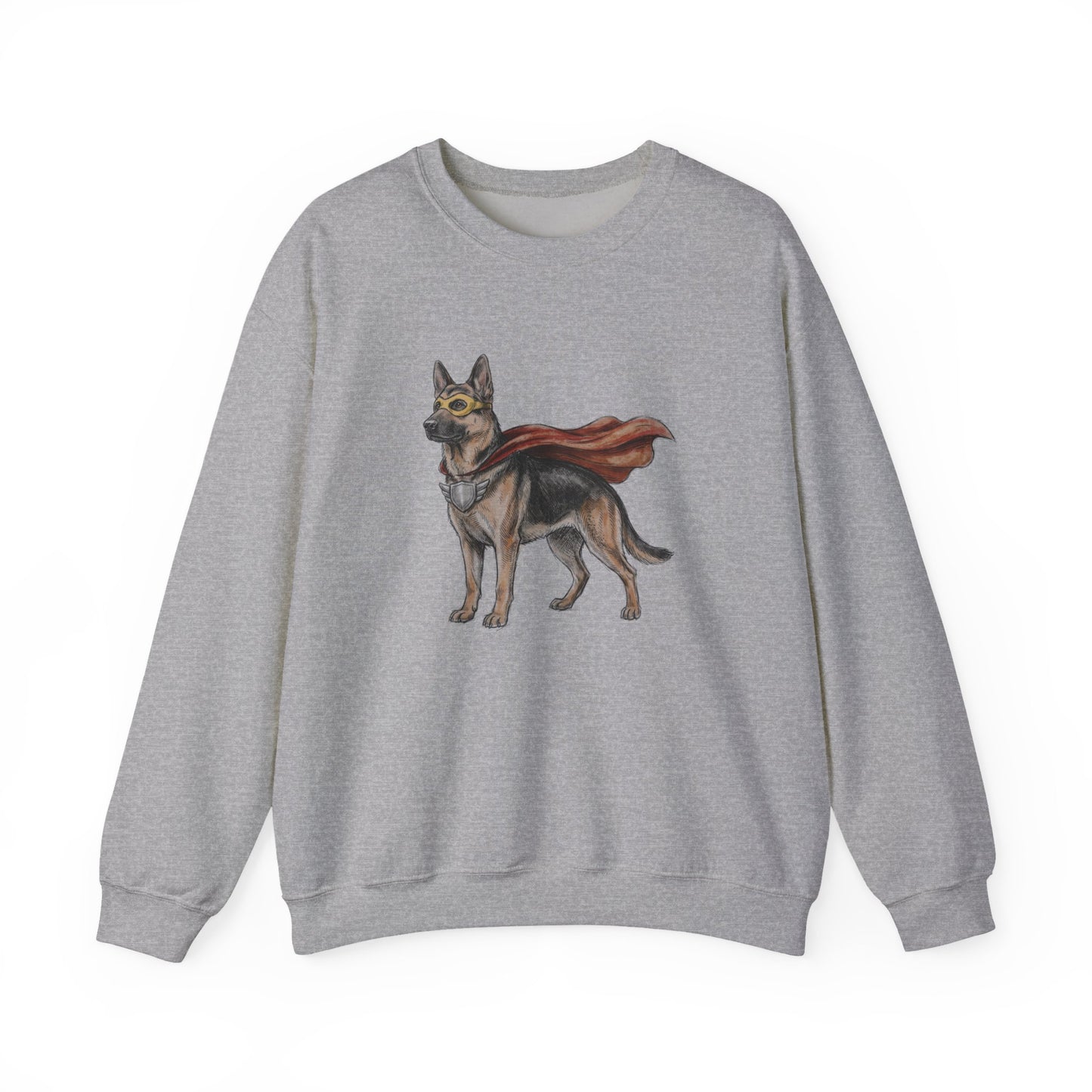 German Shepherd Superhero Crewneck Sweatshirt Sport Grey