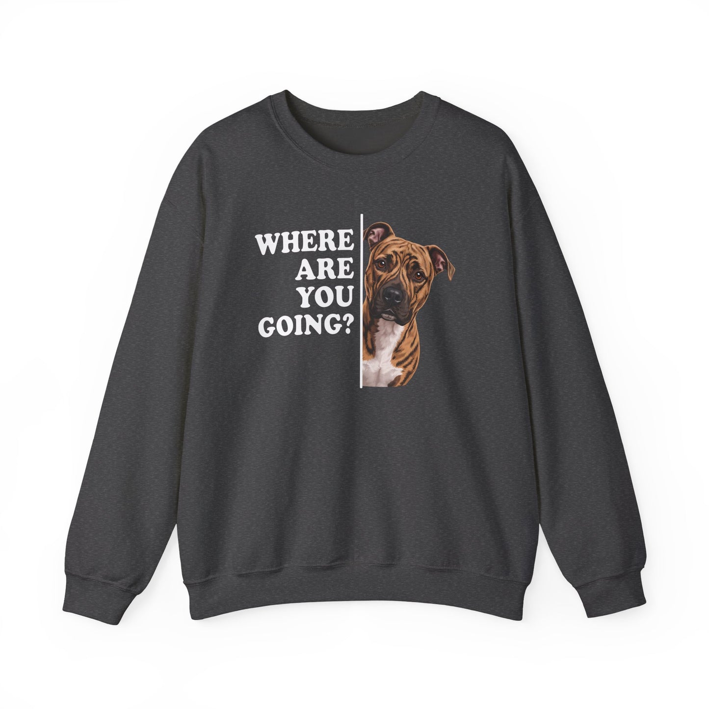 Pitbull Brindle Where Are You Going Crewneck Sweatshirt