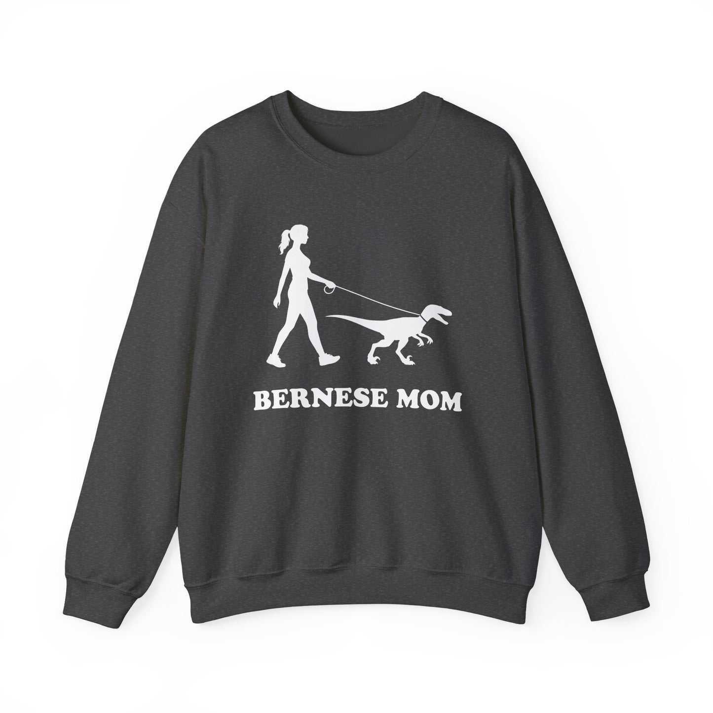 Bernese Mom Velociraptor Crewneck Sweatshirt Dark Heather