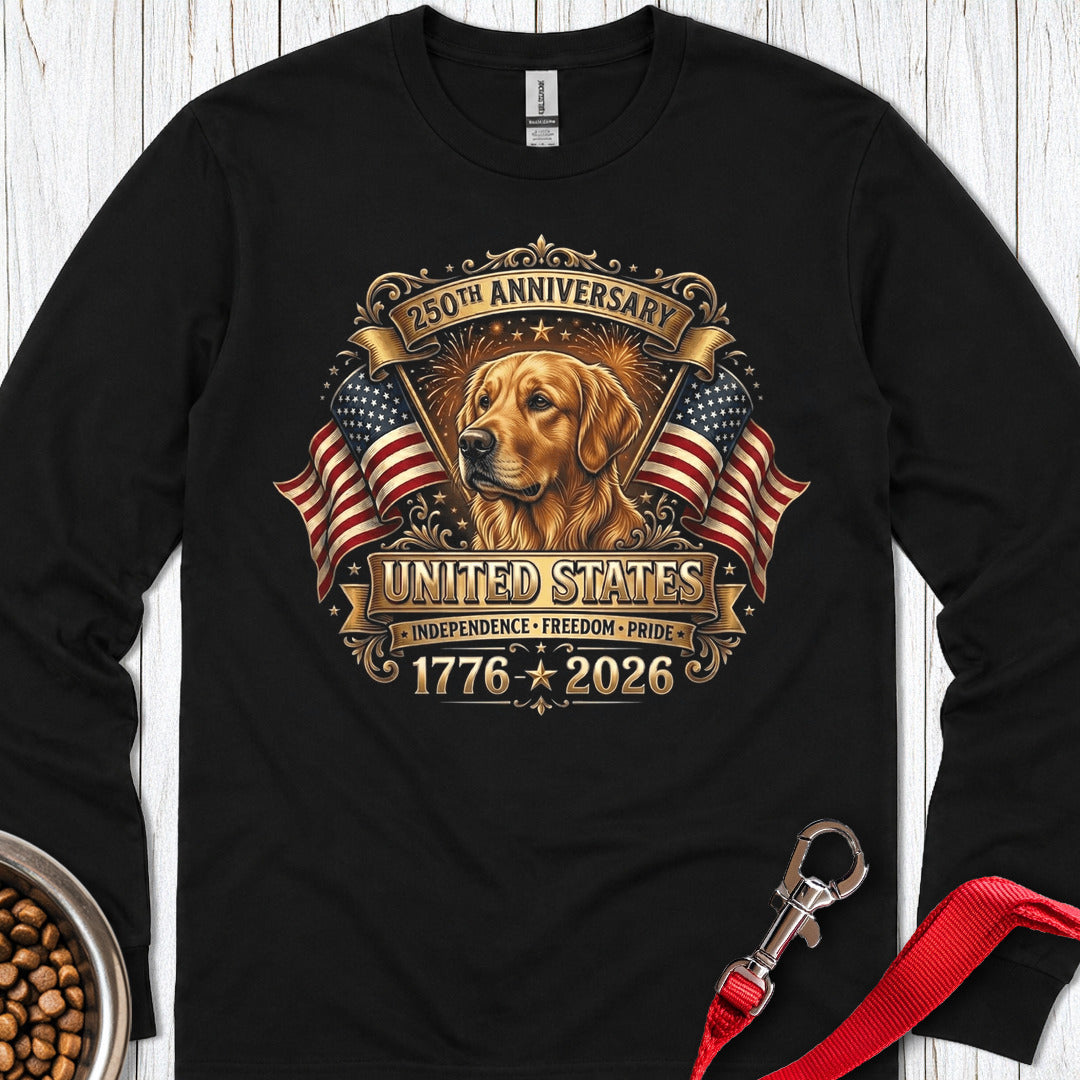 250 Years USA Golden Retriever Long Sleeve — Black