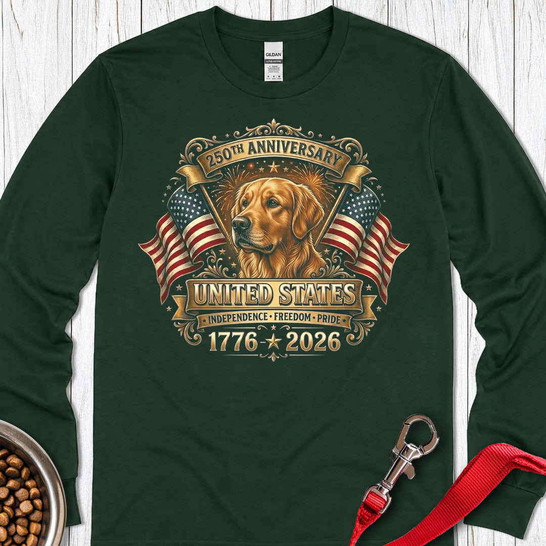250 Years USA Golden Retriever Long Sleeve — Forest Green