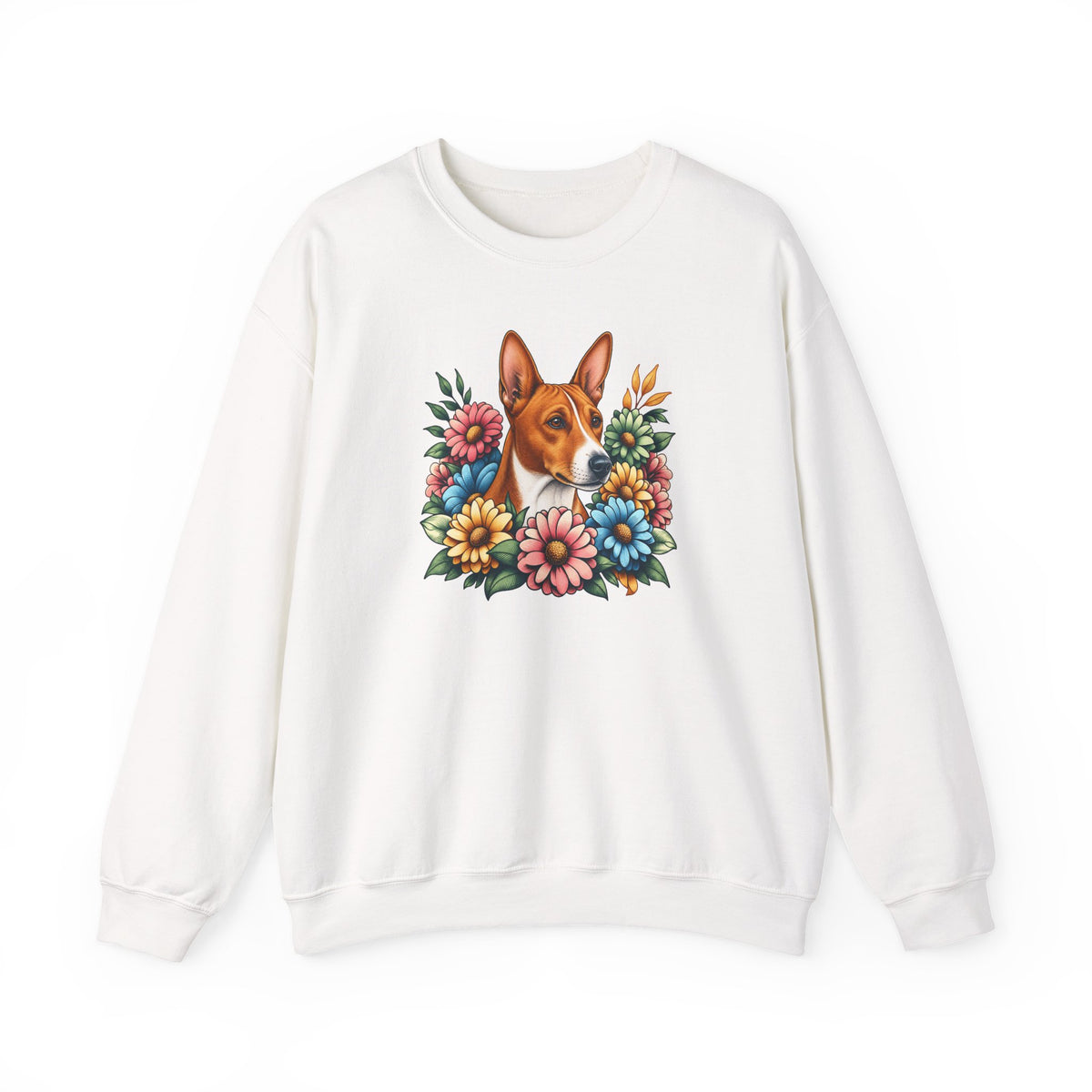 Basenji Flower Wreath Crewneck Sweatshirt