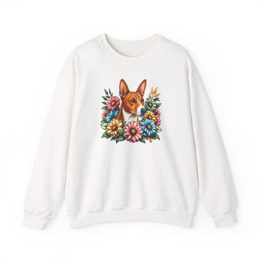 Basenji Flower Wreath Crewneck Sweatshirt