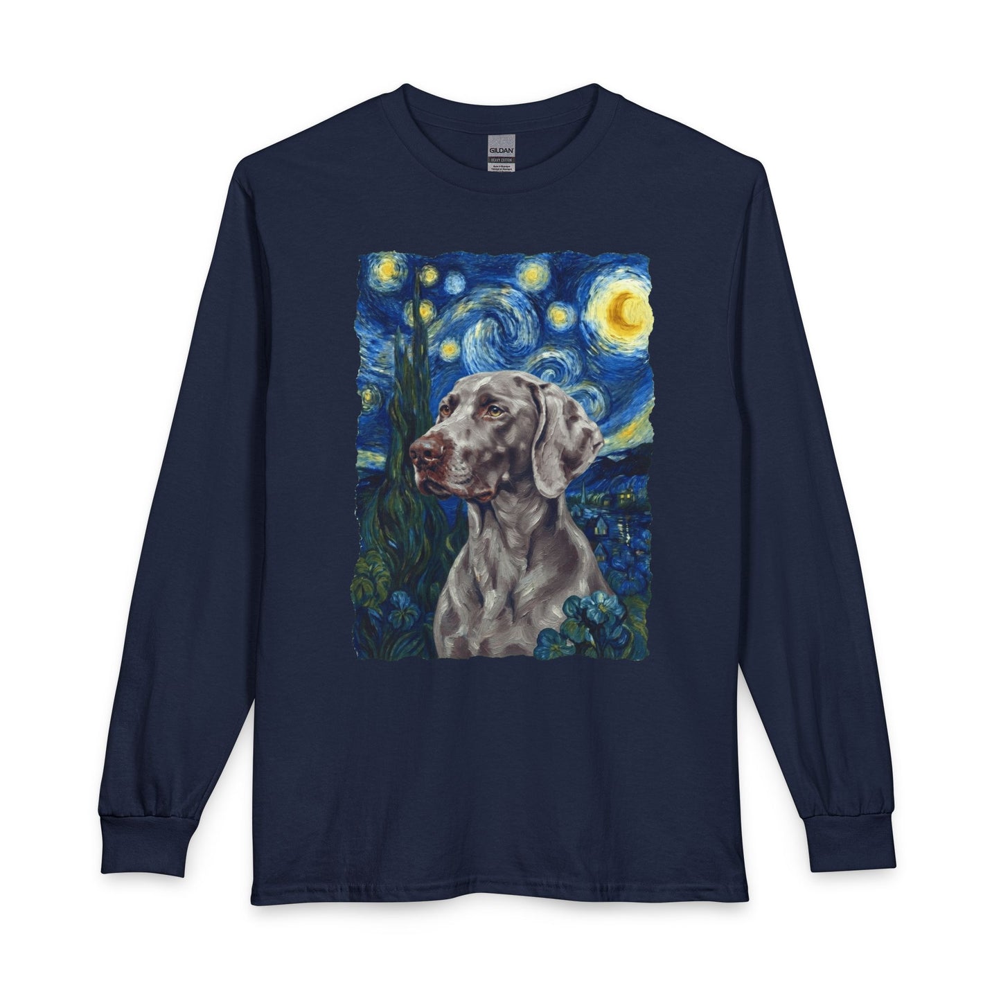 Weimaraner Van Gogh Long Sleeve Navy