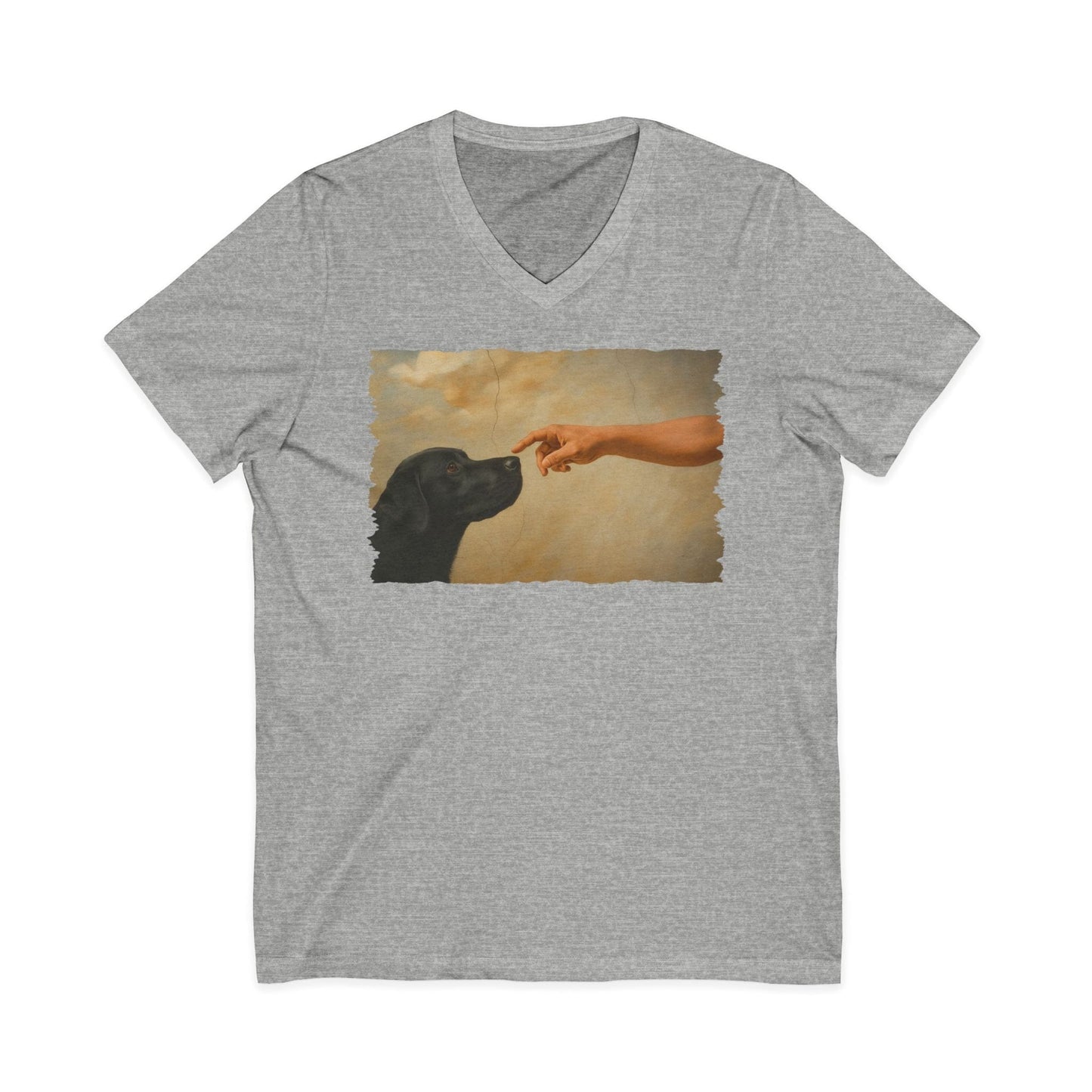 God Creates Black Labrador V-Neck Tee Athletic Heather