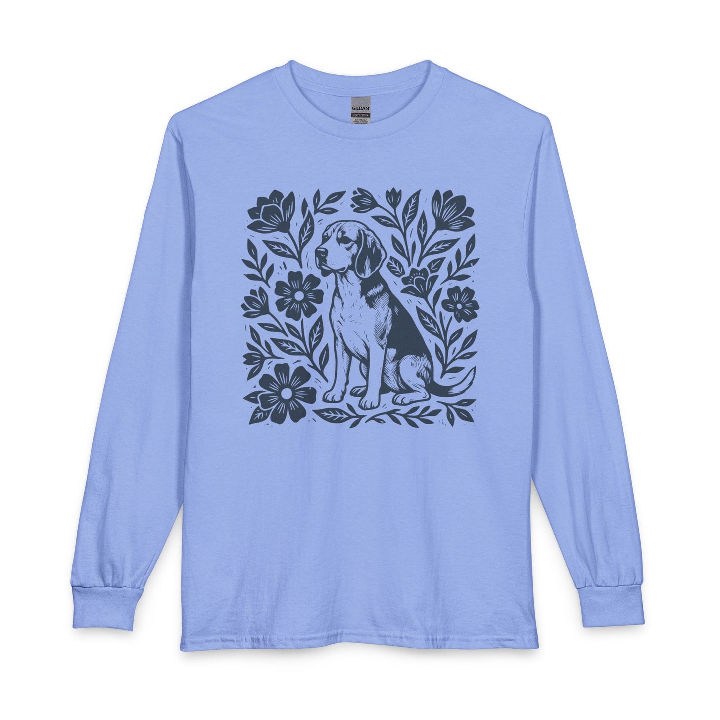 Beagle Linocut Flowers Long Sleeve