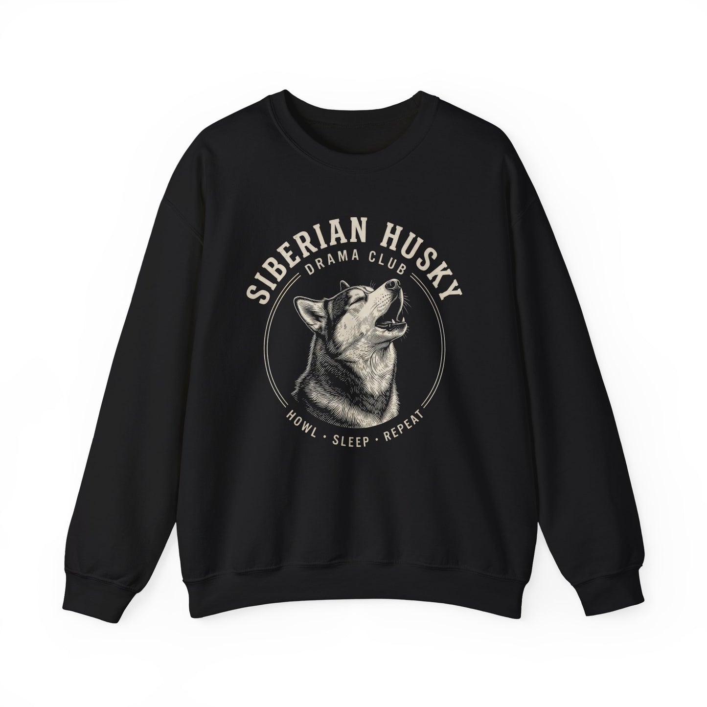 Siberian Husky Drama Club Crewneck Sweatshirt Black