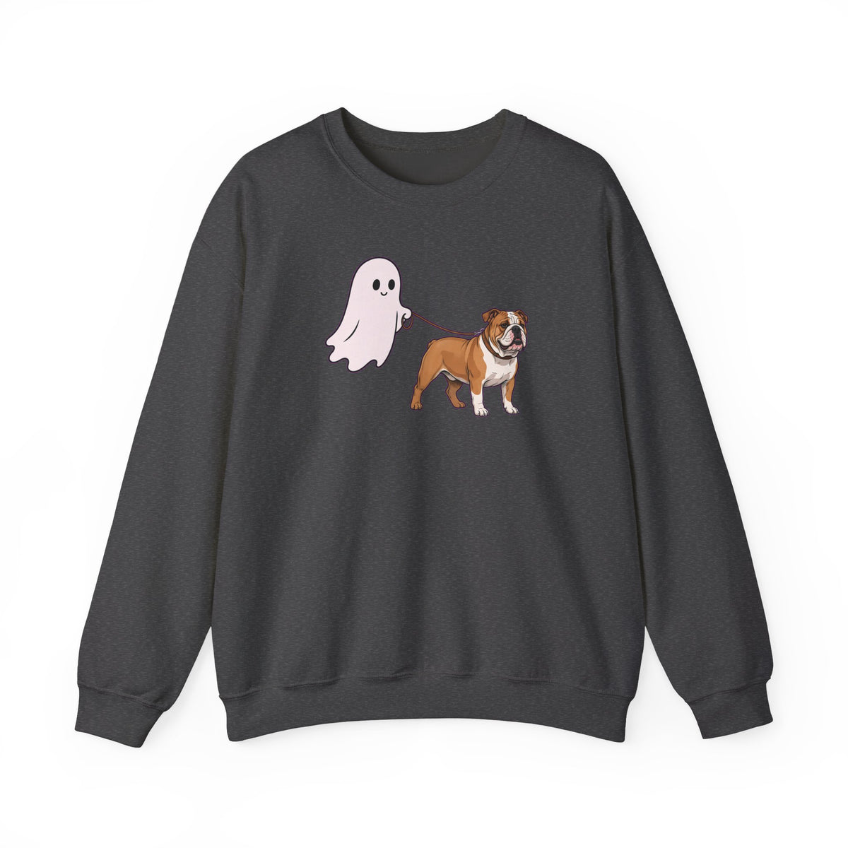 English Bulldog Ghost Walk Crewneck Sweatshirt Dark Heather