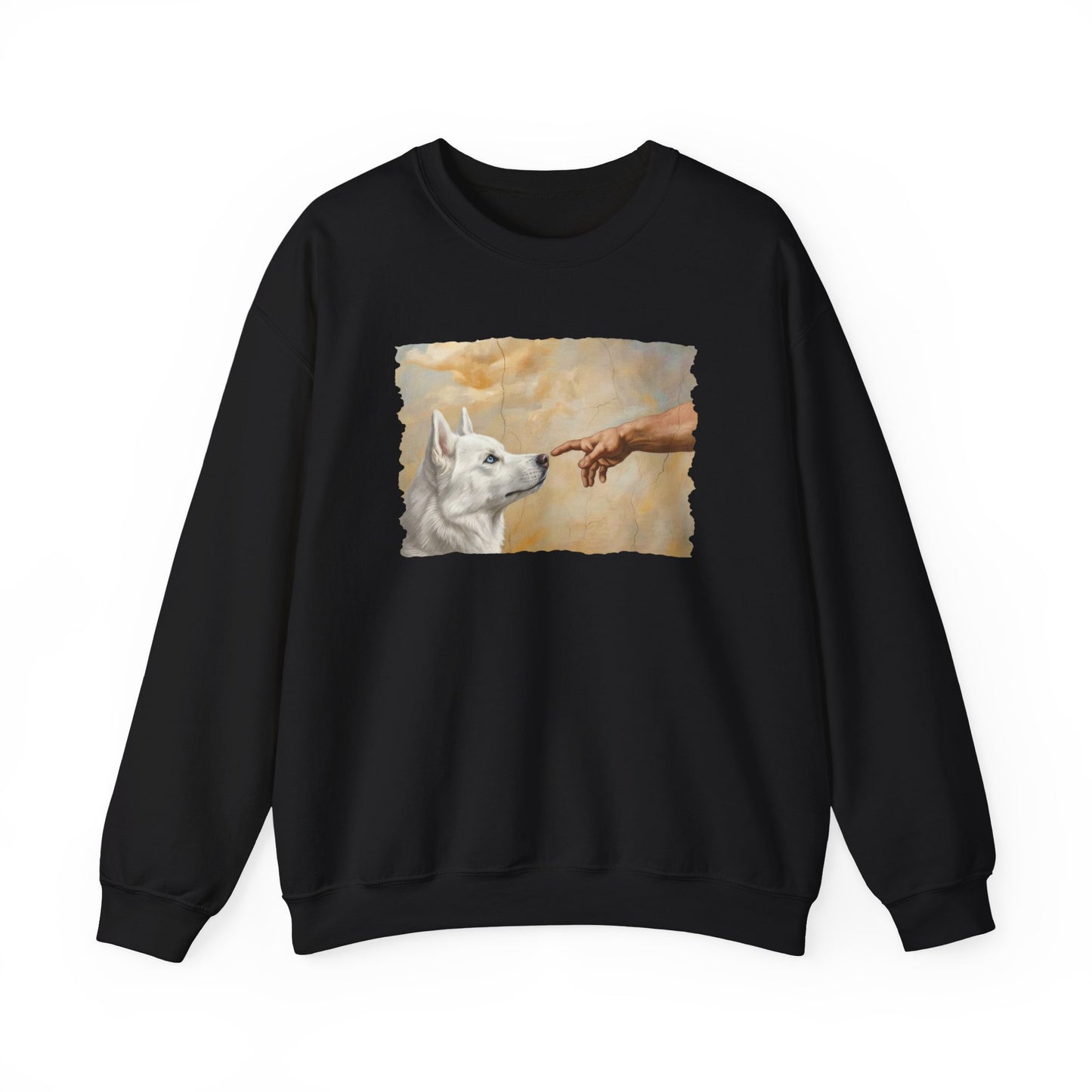 God Creates White Husky Crewneck Sweatshirt Black