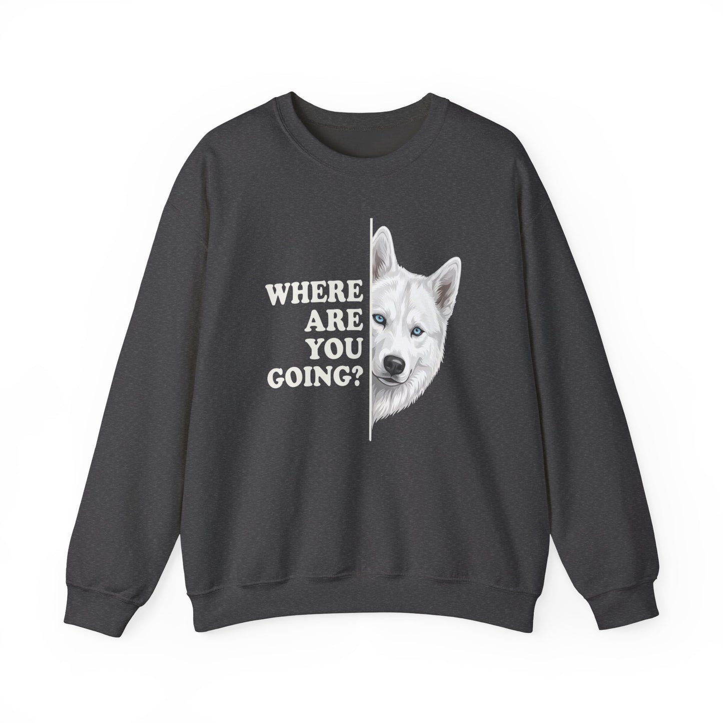 White Husky Alert Crewneck Sweatshirt Dark Heather