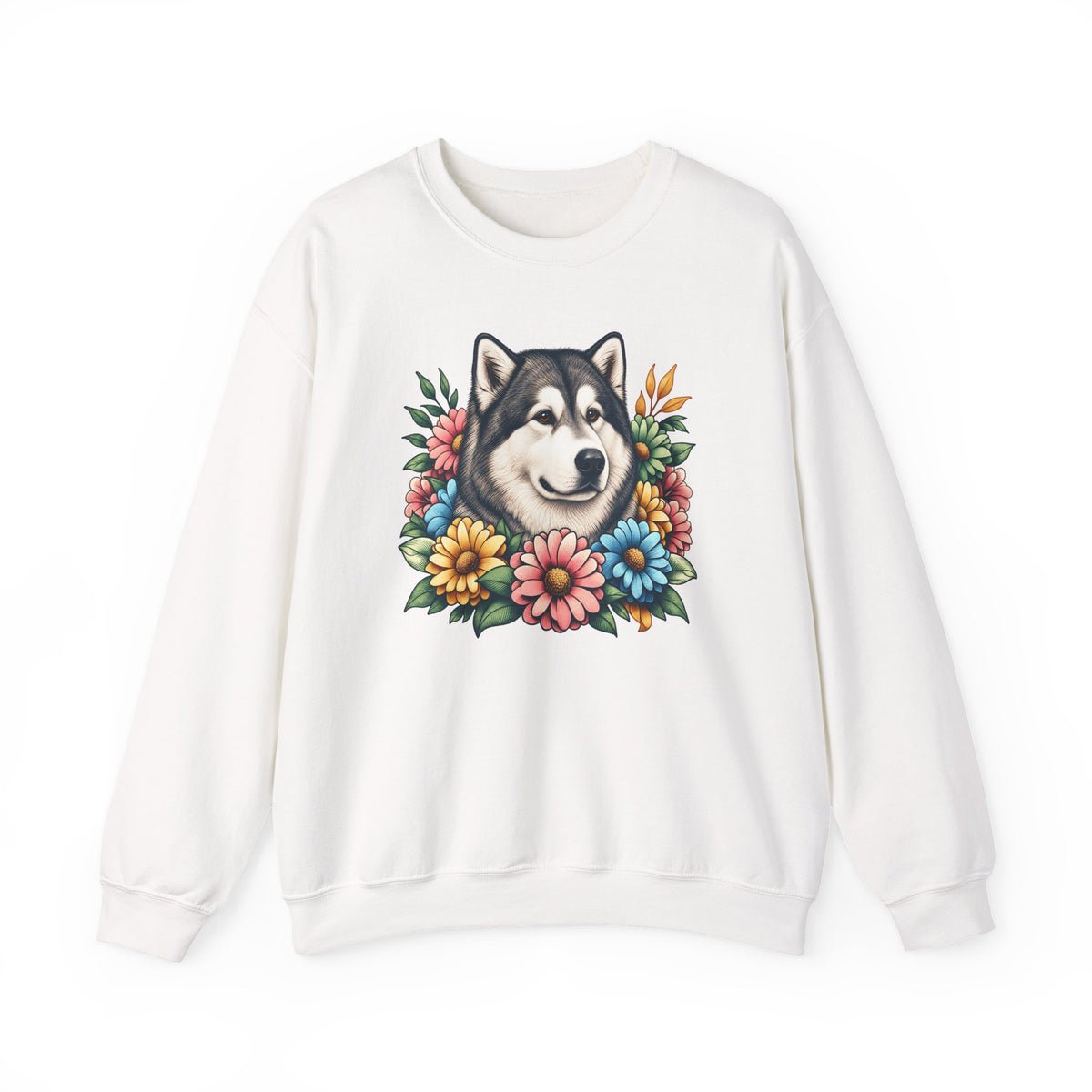 Alaskan Malamute Flower Wreath Crewneck Sweatshirt