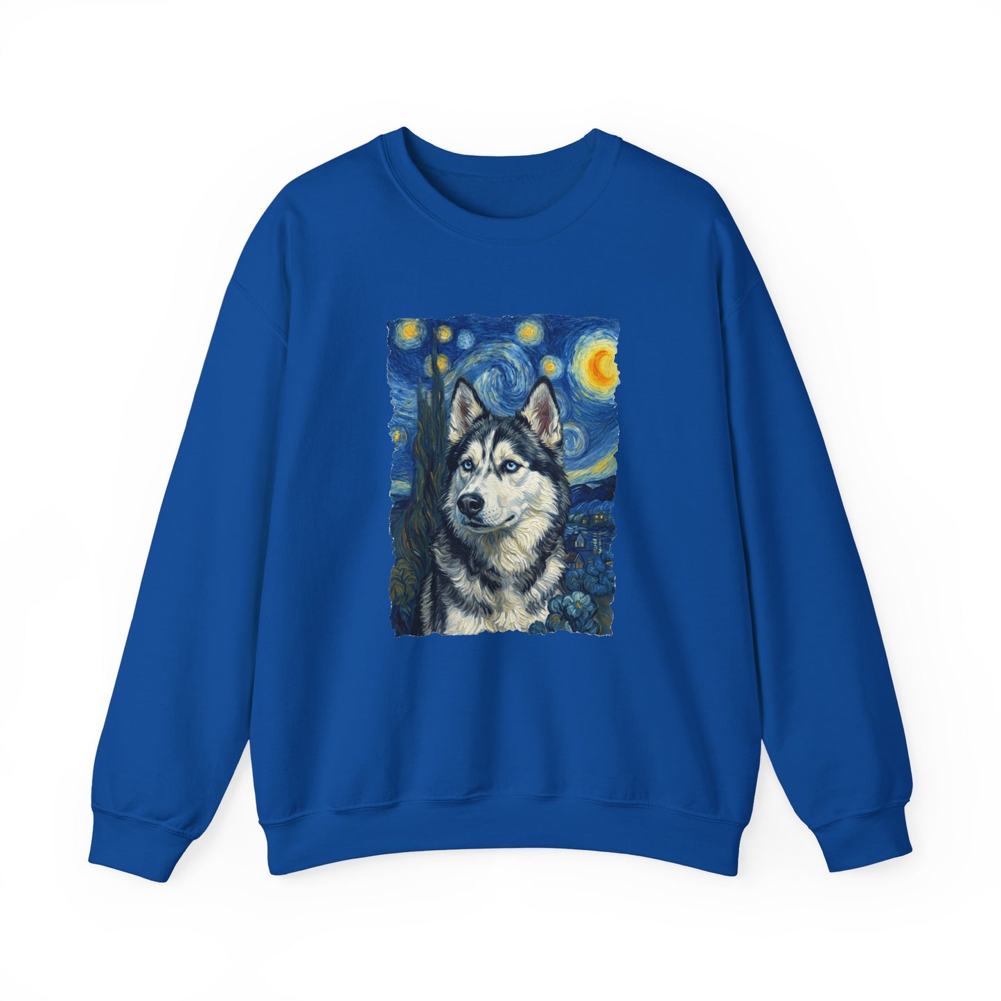 Husky Portrait Van Gogh Crewneck Sweatshirt Royal