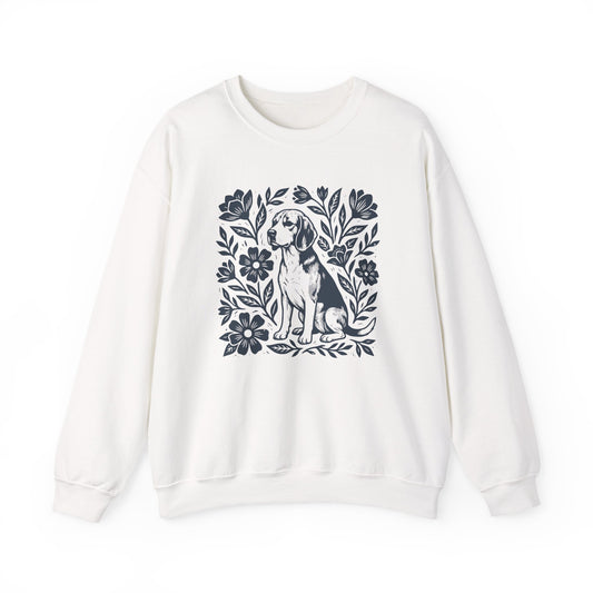 Beagle Linocut Flowers Crewneck Sweatshirt